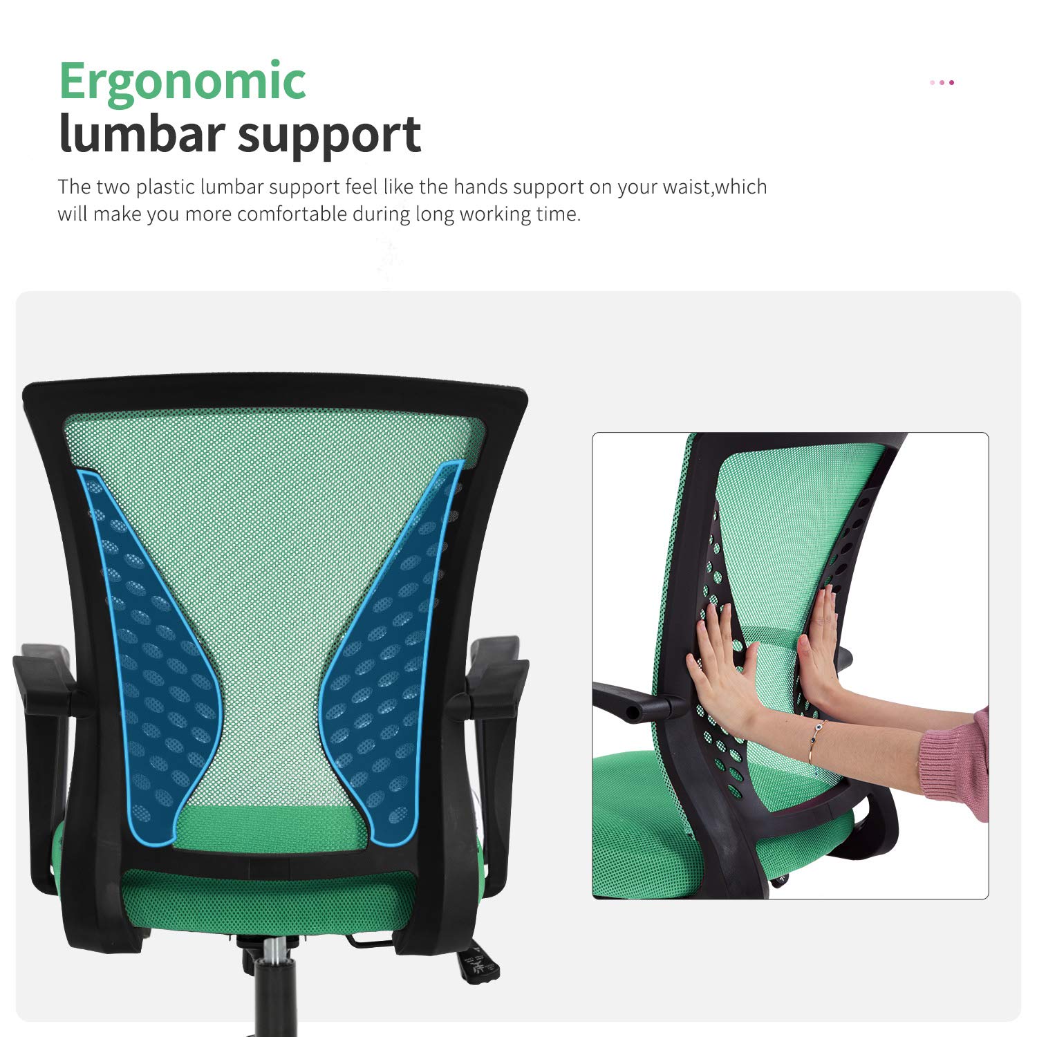 Ergonomic Mesh Office Chair with Adjustable Height & Armrests - Breathable Computer Desk Chair for Home & Work, 360° Swivel & Quiet Rolling Wheels, Comfortable Seat & Back Support - Perfect for Long Hours Sitting in Office, Study or Gaming (Green)