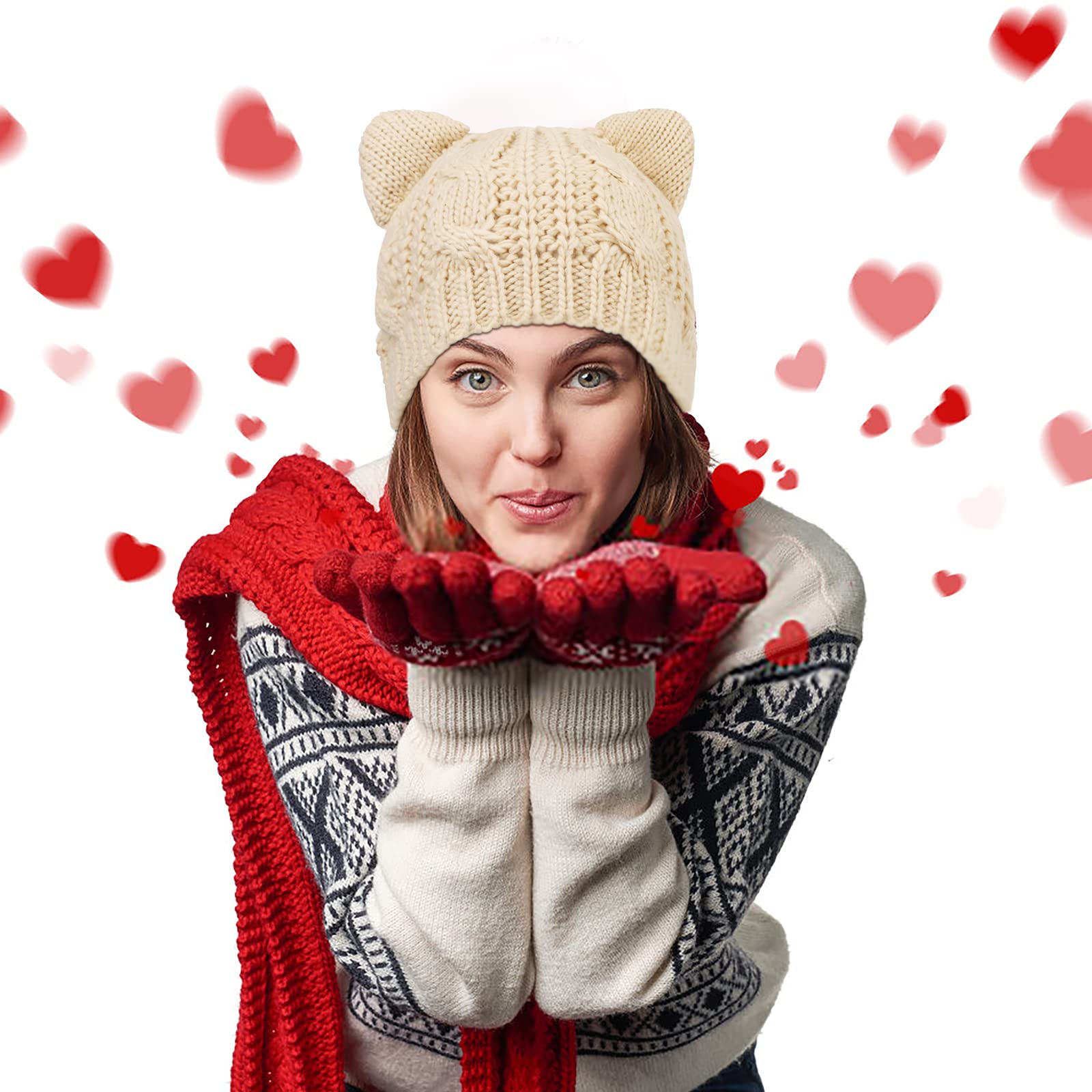 PHOGARY Cat Ear Beanie Hats for Women & Girls - Warm Winter Knit Cable Crochet Cap with Cute Cat Ears | Perfect for Cold Weather, Outdoor Activities & Fashion Accessories