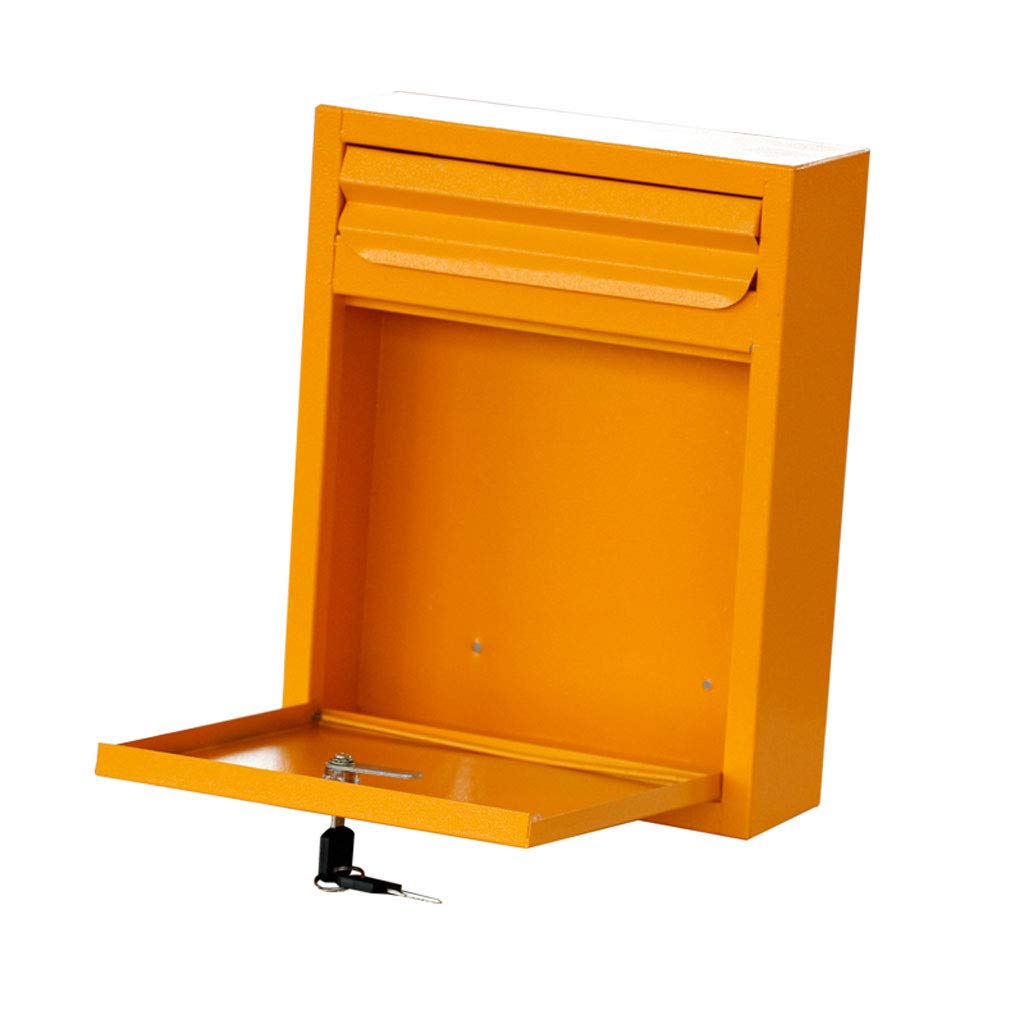 Yellow Wrought Iron Outdoor Mailbox - Rustic Villa Style Letter Box with Secure Lock for Home & Garden | Perfect for Front Porch, Yard, and Driveway