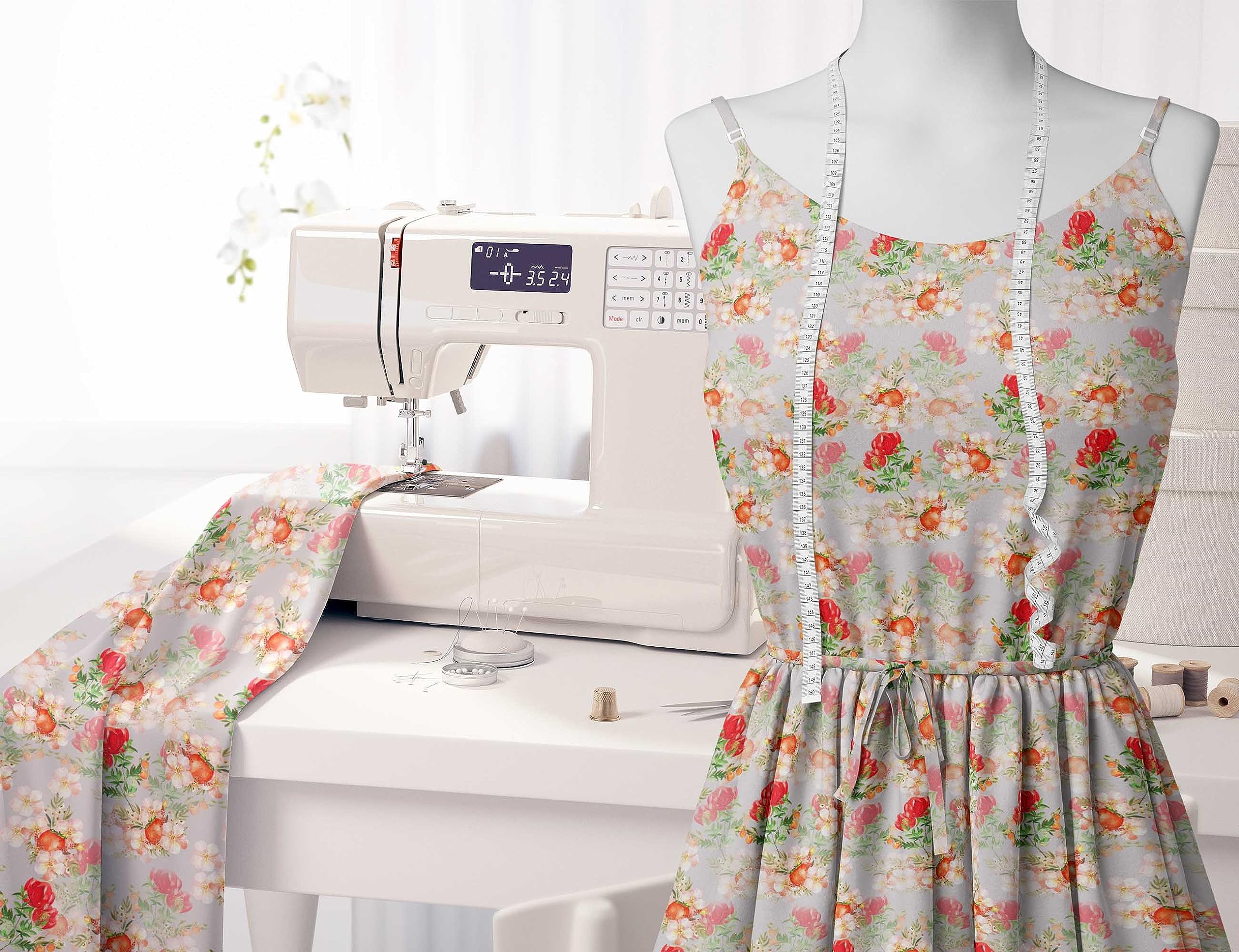 Soimoi Moss Georgette Gray Floral Fabric by The Yard - 42