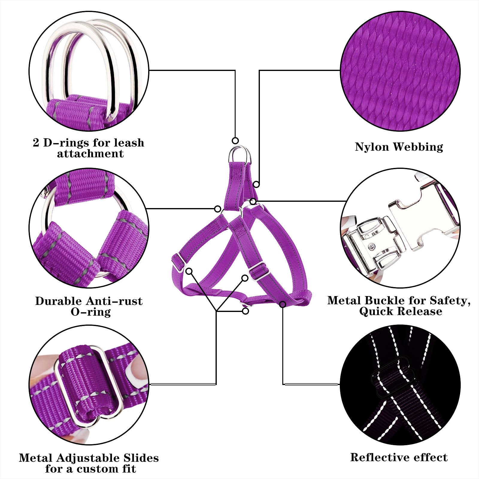 Plutus Pet Step-in Dog Harness - Reflective Adjustable Dog Vest with Metal Buckles for Small Medium Large Dogs - Quick Fit Secure Puppy Harness in Purple Size S - Perfect for Walking Running Hiking Training