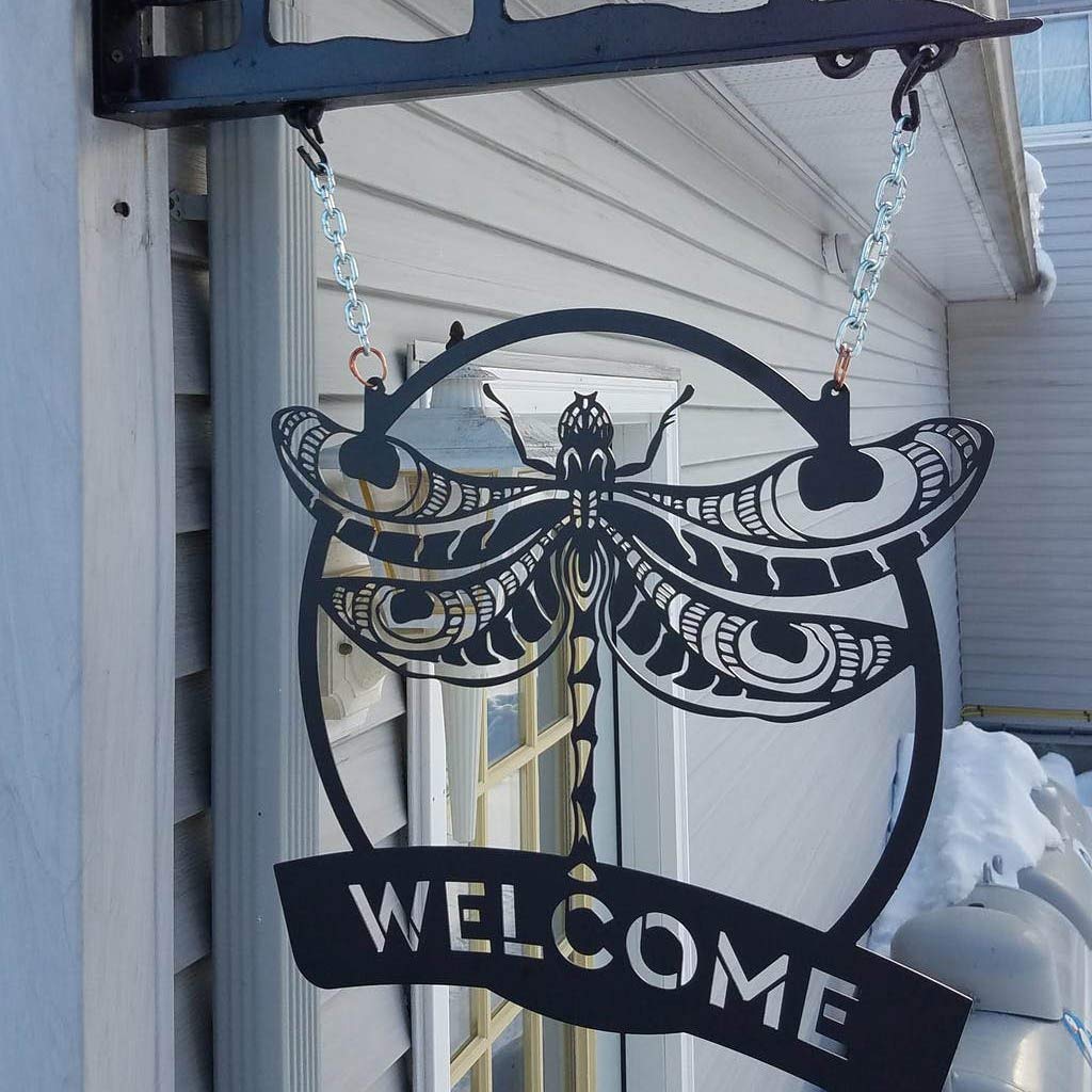 RealSteel Personalized Dragonfly Monogram Metal Wall Art - Custom Outdoor & Indoor Home Decor with Intricate Design - Hanging Garden & Patio Decoration in Black - Perfect for Living Room, Bedroom, Porch and Wedding Gift