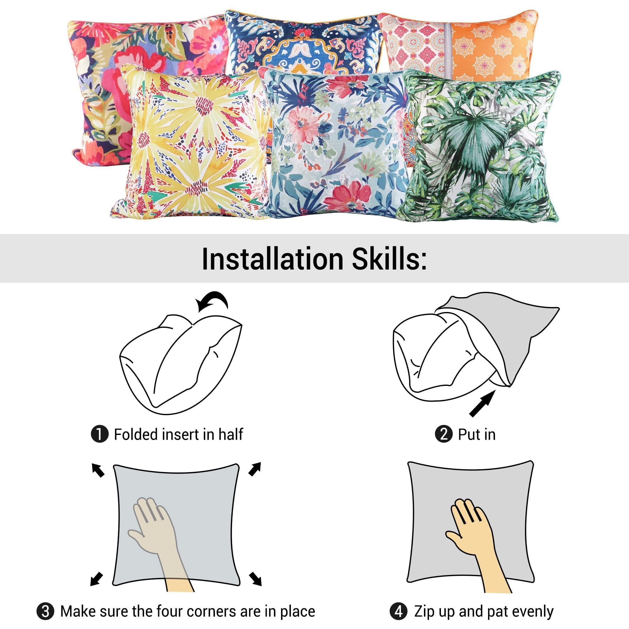 2 Pack Waterproof Tropical Leaf Throw Pillow Covers 20x20 Inch - Indoor Outdoor Decorative Green Palm Leaf Pillow Cases for Sofa, Couch, Patio Furniture, Garden Bench - Perfect for Summer, Boho & Coastal Home Decor