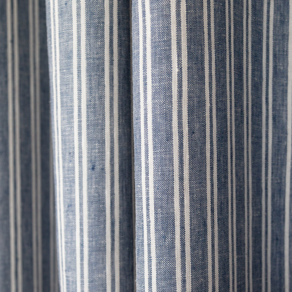 French Blue & White Striped Linen Fabric - Premium Quality for Home Decor, Upholstery & DIY Sewing Projects | Perfect for Curtains, Table Runners & Summer Dresses