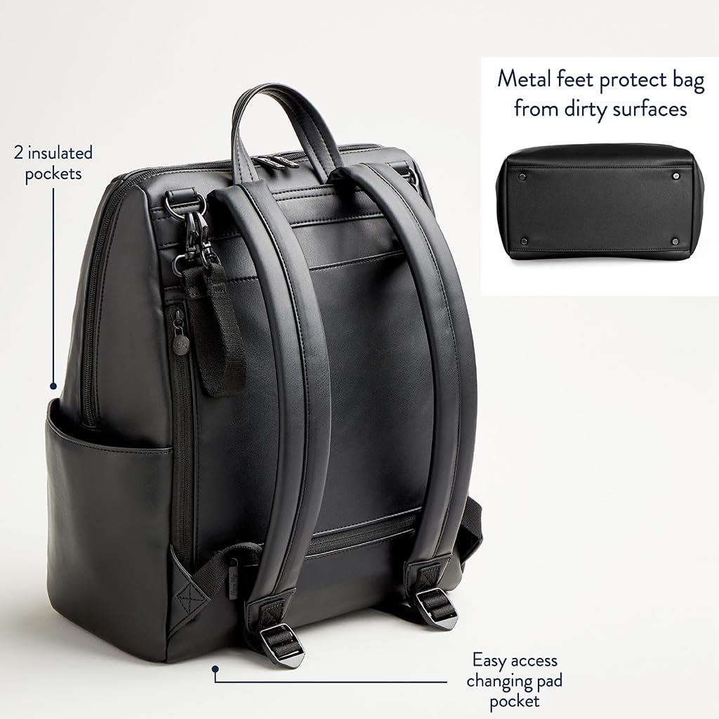 Itzy Ritzy Eras Diaper Bag Backpack for Men - Large Capacity Neutral Design Baby Bag with 15 Pockets, Changing Pad & Stroller Straps | Perfect for Dads On-The-Go, Travel & Everyday Use | Black