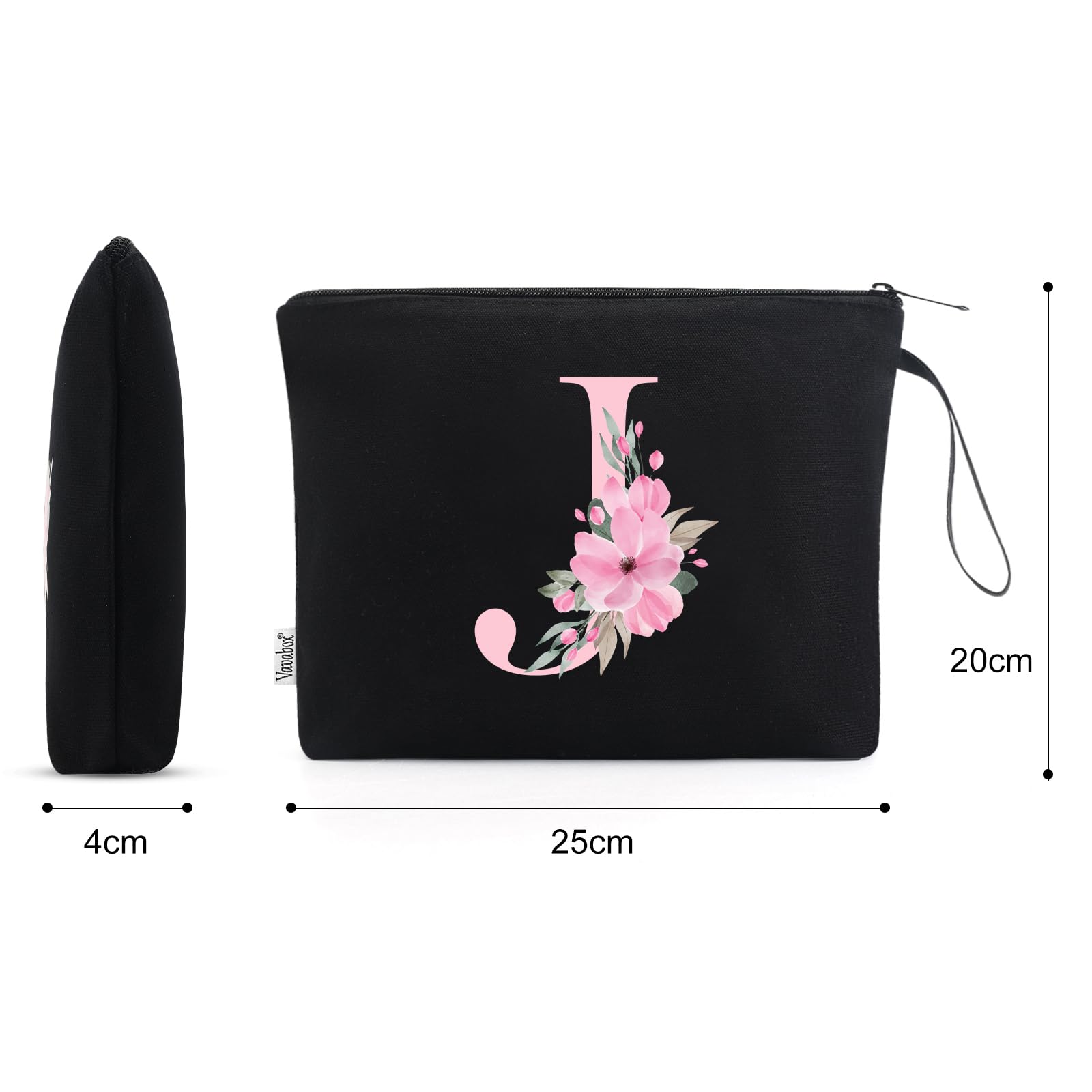 Personalized Makeup Bag for Women - Custom A-Z Monogram Cosmetic Bag - Perfect Birthday Gift for Mom, Best Friend, Bride & Bridesmaid (Black, Size J) - Great for Travel, Gym & Daily Beauty Essentials Organization