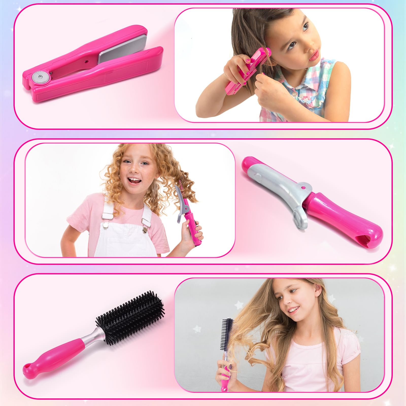 Lorfancy 49-Piece Kids Pretend Play Hair Salon & Beauty Makeup Set with Hairdryer, Apron, Curling Iron, Flat Iron, Mirror & Scissors - Toddler Dress Up Toys for Girls - Perfect Birthday Gift for Pretend Play, Role Play & Creative Fun