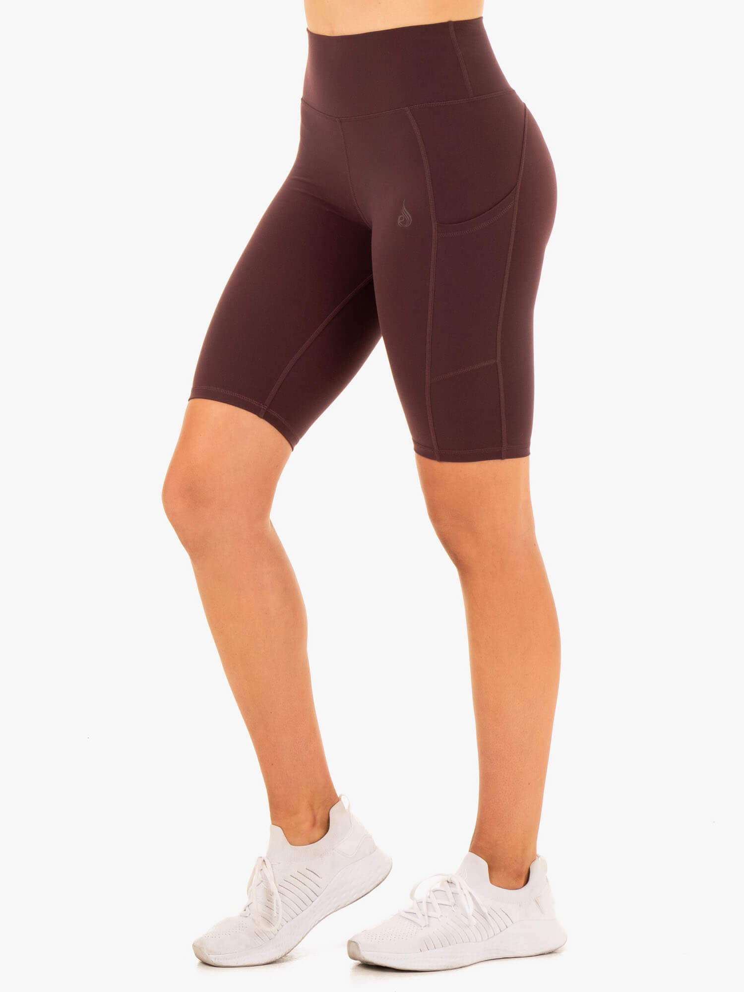 Reset High Waisted Pocket Bike Shorts for Women - Chocolate Brown - Comfortable Workout & Yoga Shorts with Pockets - Perfect for Cycling, Running, Gym and Lounge Wear