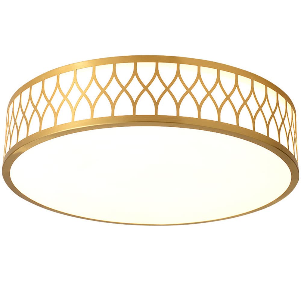 3-Color Dimmable Full Copper LED Flush Mount Ceiling Light - Modern Round Panel Light Fixture for Kitchen, Hallway, Bedroom & Living Room - Energy Saving, Close-to-Ceiling Design
