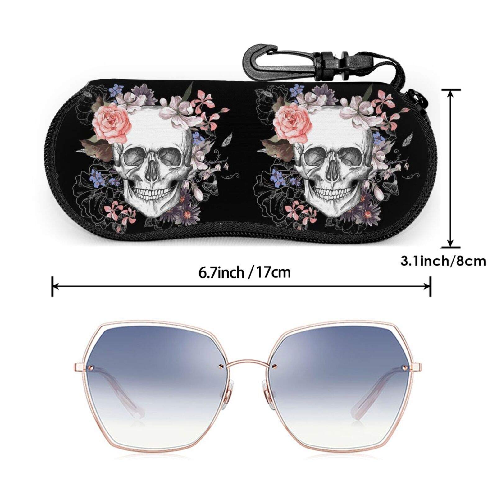 Stylish Skull Flower Sunglasses Case - Soft, Ultra Light & Portable Zipper Eyeglass Holder for Men & Women - Perfect for Travel, Beach, and Outdoor Activities