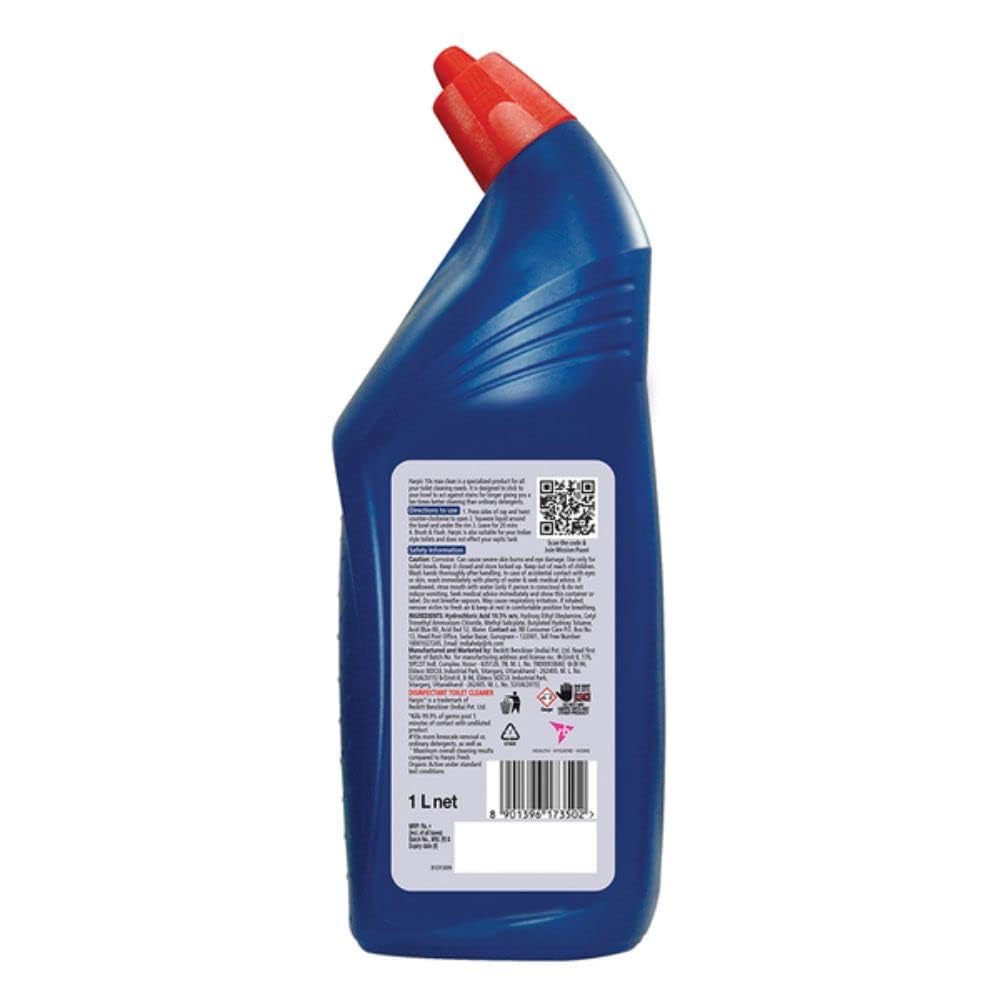 Harpic Original Disinfectant Toilet Cleaner Liquid 1L + Colin Glass & Surface Cleaner Spray 500ml - Powerful Bathroom & Kitchen Cleaning Combo for Sparkling Surfaces