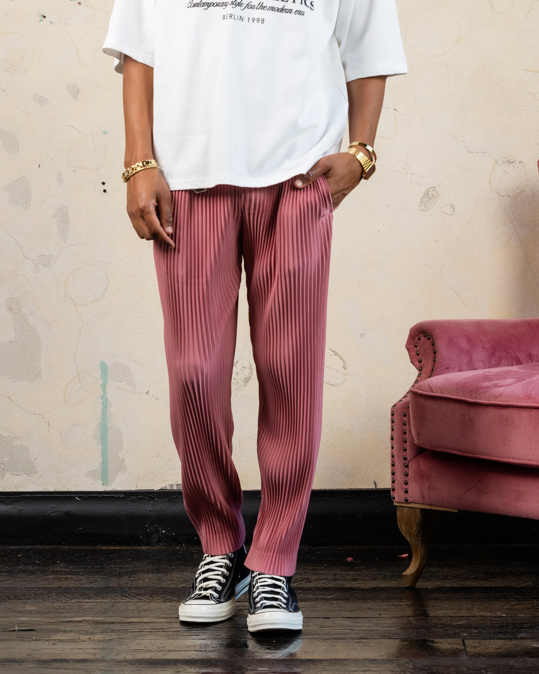 404 Harbour Plisse Pants for Women - Soft Pink High Waisted Wide Leg Palazzo Pants - Comfortable Stretchy Lounge Pants for Yoga, Travel and Casual Wear