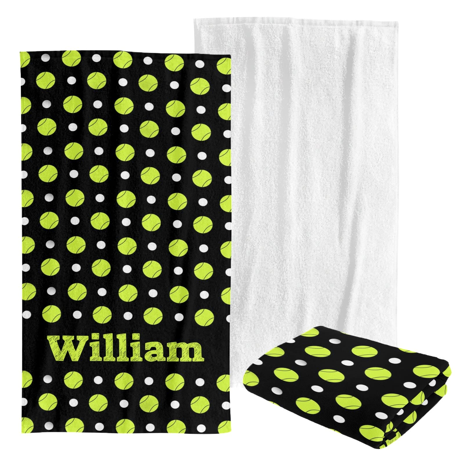 Custom Personalized Beach Towel - Soft Quick-Dry Bath Towel Blanket for Swimming, Pool, Yoga & Travel - Kids, Men, Women - Tennis & Polka Dot Patterns - Perfect for Beach Vacations, Summer Outings & Sports Activities
