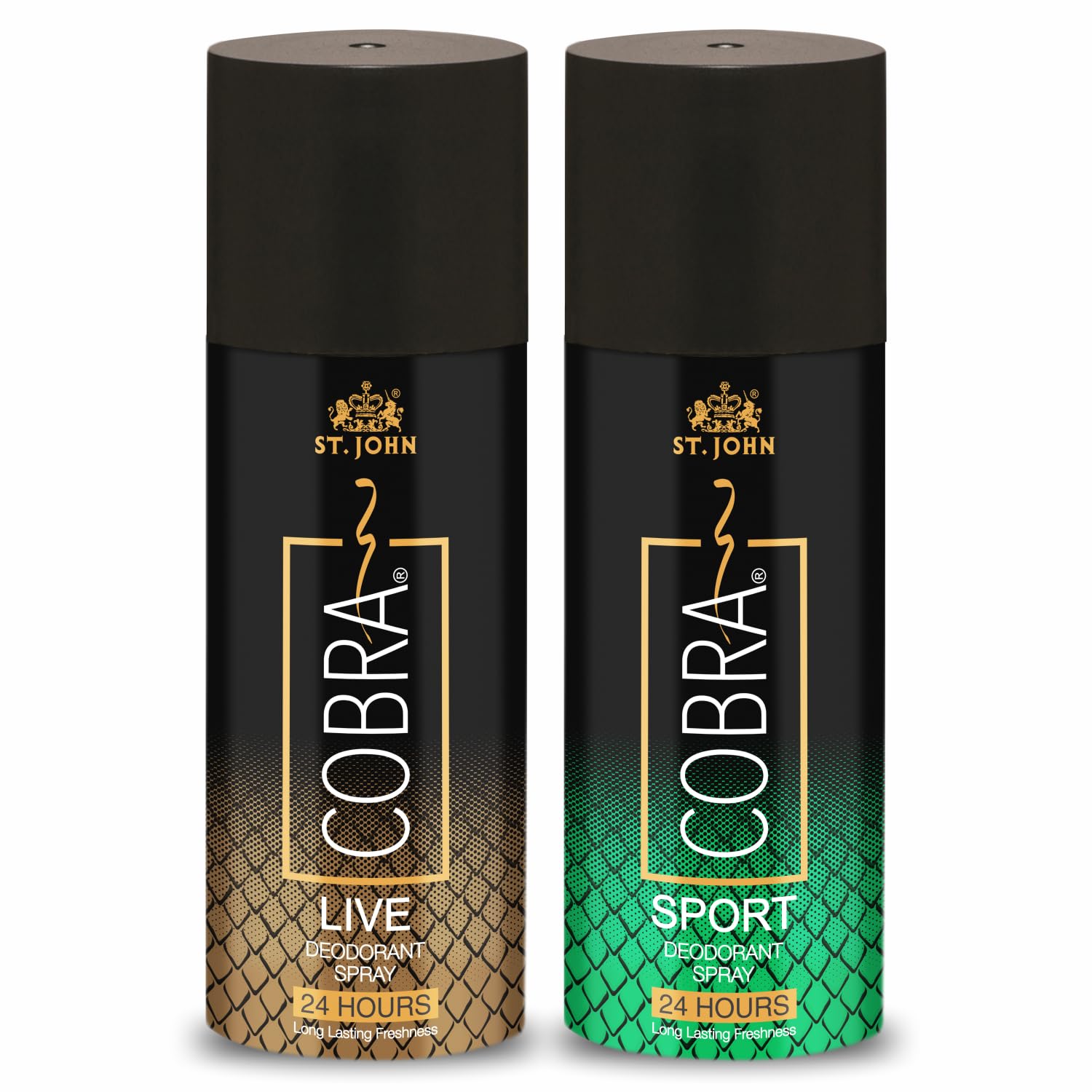 ST. JOHN COBRA Long-Lasting Men's Deodorant Combo Pack - 150ml Live Spray & Sports Spray (Pack of 2) | Fresh Fragrance for All-Day Protection | Gym, Work & Outdoor Activities