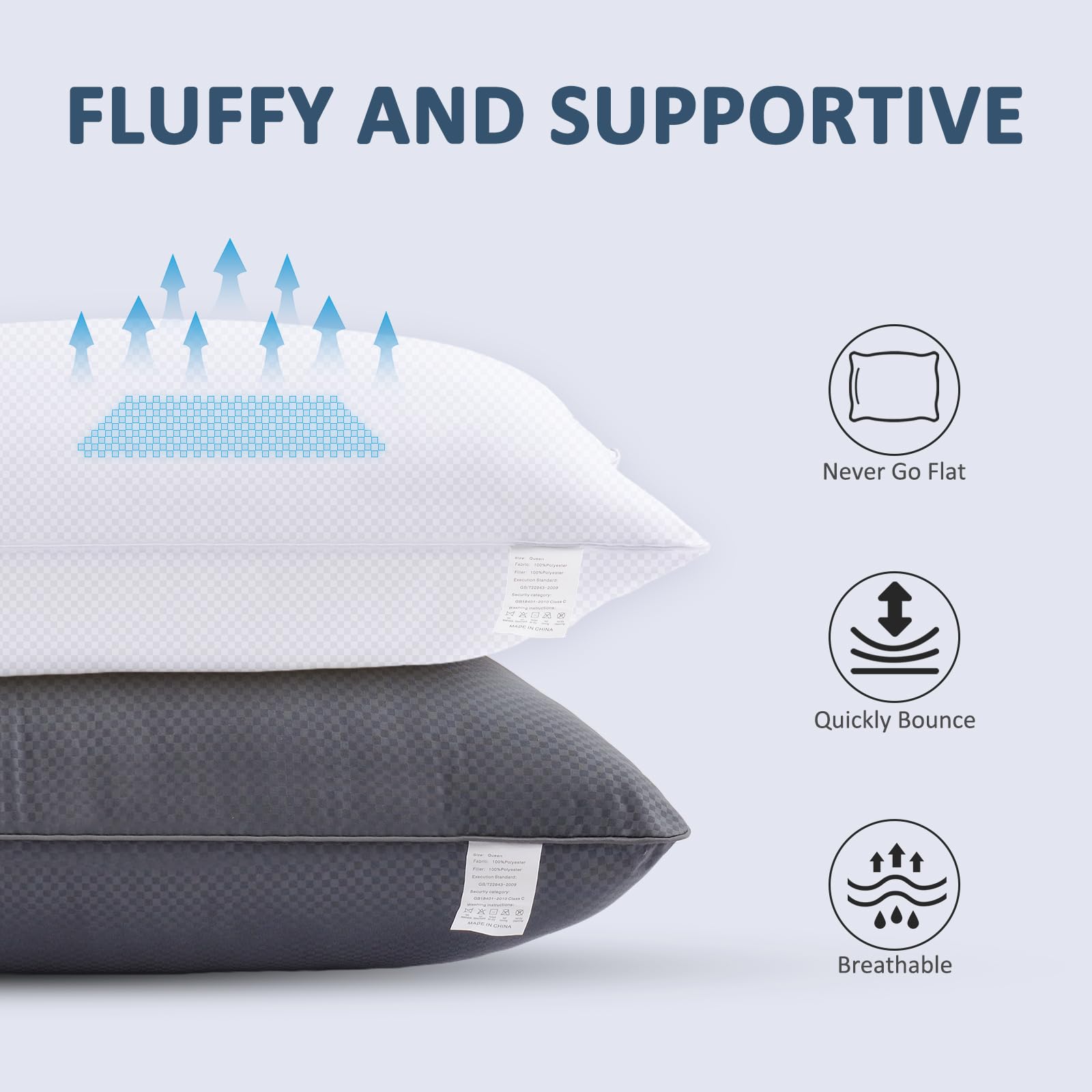 Premium Bed Pillows Set of 4 - Standard Size Soft Hotel Pillows with Hypoallergenic Down Alternative Filling for Side, Back & Stomach Sleepers | 2 White & 2 Grey Fluffy Pillows for Ultimate Comfort - Perfect for Home, Hotel, Guest Room & Airbnb Use
