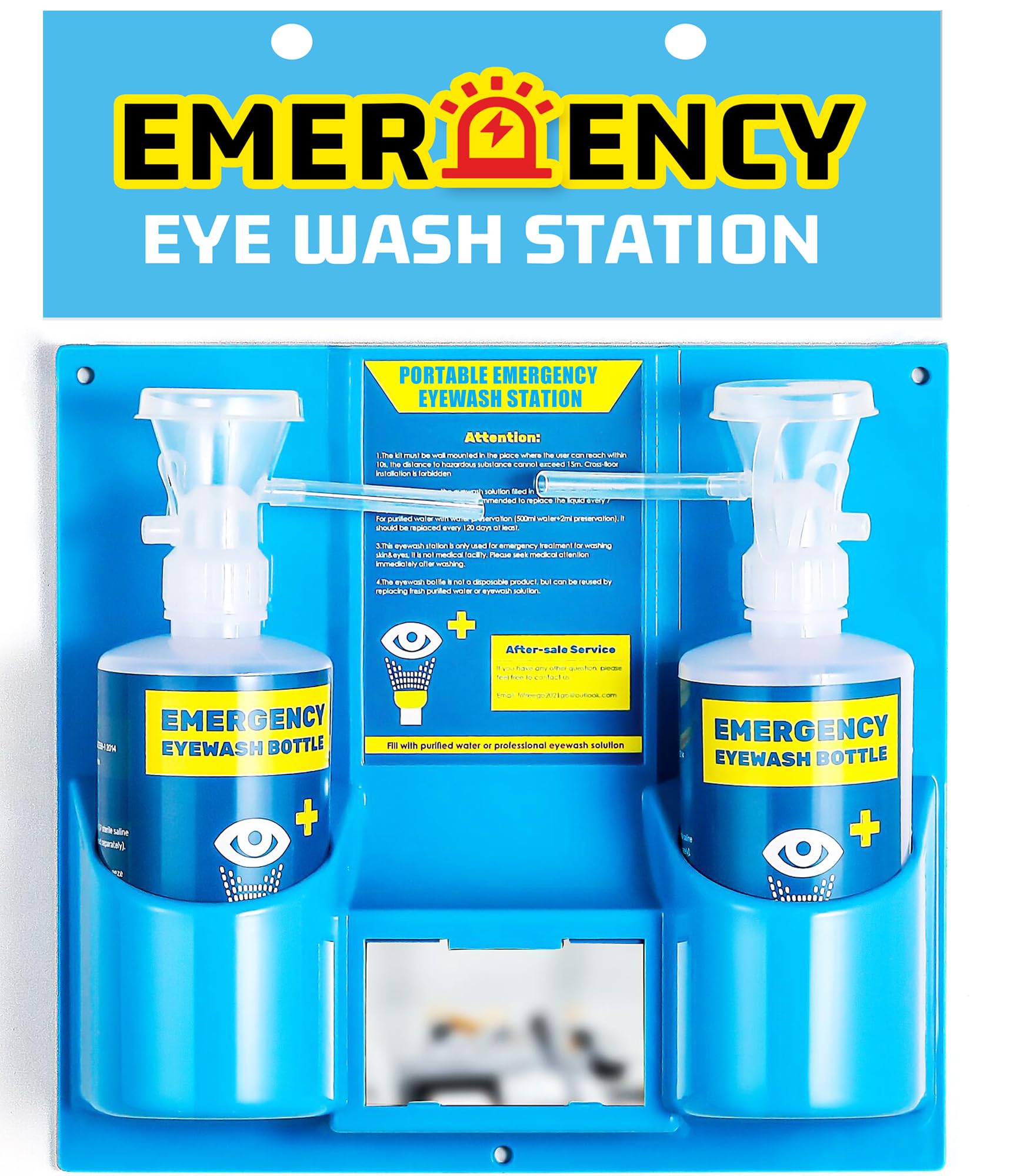 Portable Emergency Eyewash Station Kit with Wall Mount & 16.09oz Eyewash Bottles - Self-Contained First Aid Eye Wash Unit with Mirror - Ideal for Labs, Workshops, and Industrial Safety Use