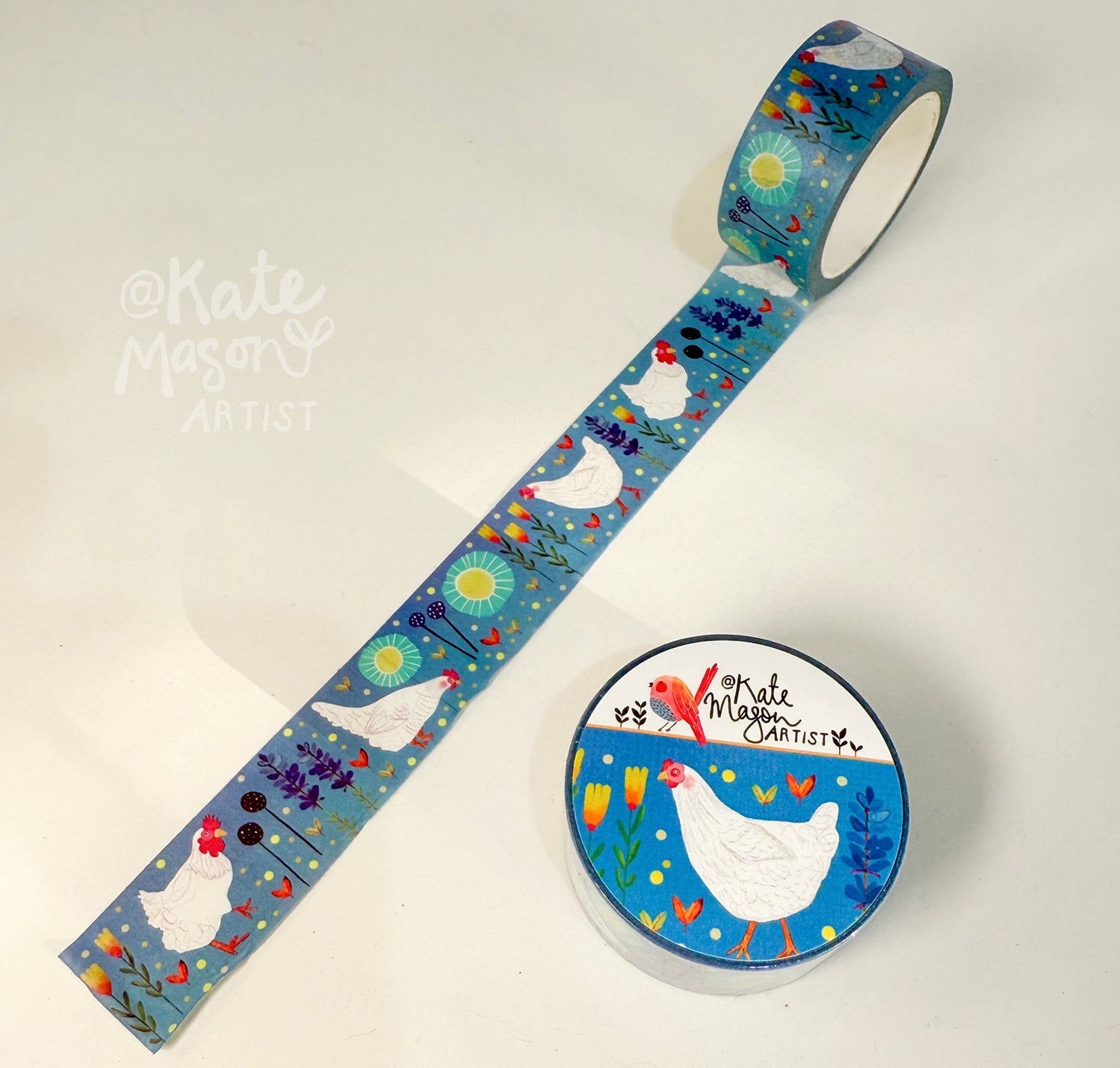 Chickens & Flowers Washi Tape - Decorative Japanese Paper Tape for Scrapbooking, Journaling, Gift Wrapping & DIY Crafts - Perfect for Bullet Journals, Planners & Home Decor