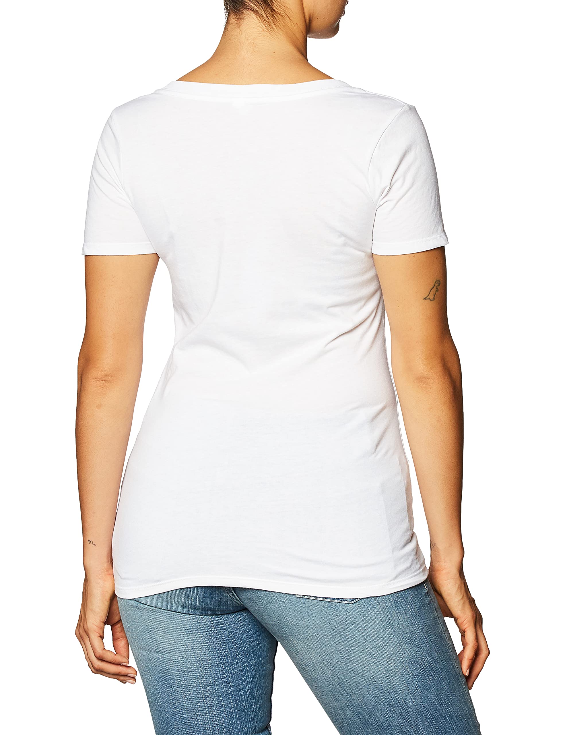 Clementine Apparel Women's Deep V Neck T-Shirt - Soft Cotton Casual Basic Tee, White, Small | Perfect for Everyday Wear, Layering & Office Outfits