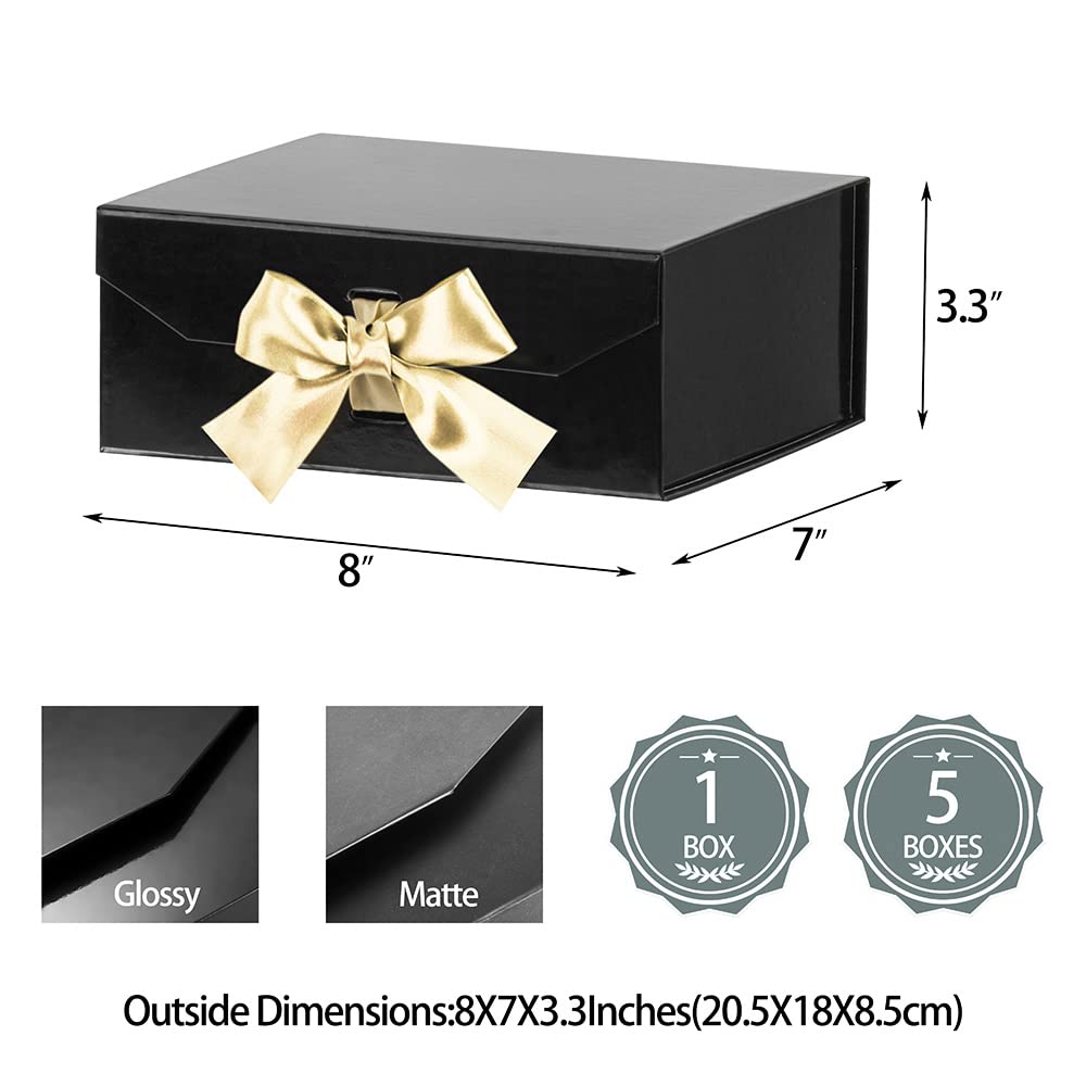 Premium 8x7x3.3 Inch Glossy Black Gift Box with Magnetic Closure & Ribbon - Luxury Wedding, Groomsman, Jewelry Gift Packaging Box - Perfect for Birthdays, Anniversaries & Special Occasions