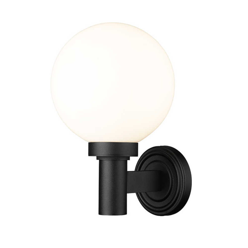 Laurent Black Outdoor Wall Sconce Light with White Opal Glass - E26 Medium Base Socket - Marine Grade Aluminum - 9