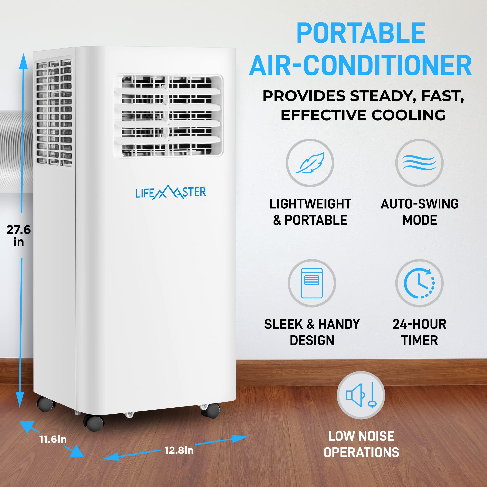 14,000 BTU Portable Air Conditioner with Digital Remote - Cools Rooms up to 550 Sq.Ft - 3-in-1 AC Unit with Installation Kit for Home, Office & Dorm Use - Perfect for Bedrooms, Living Rooms & Small Spaces
