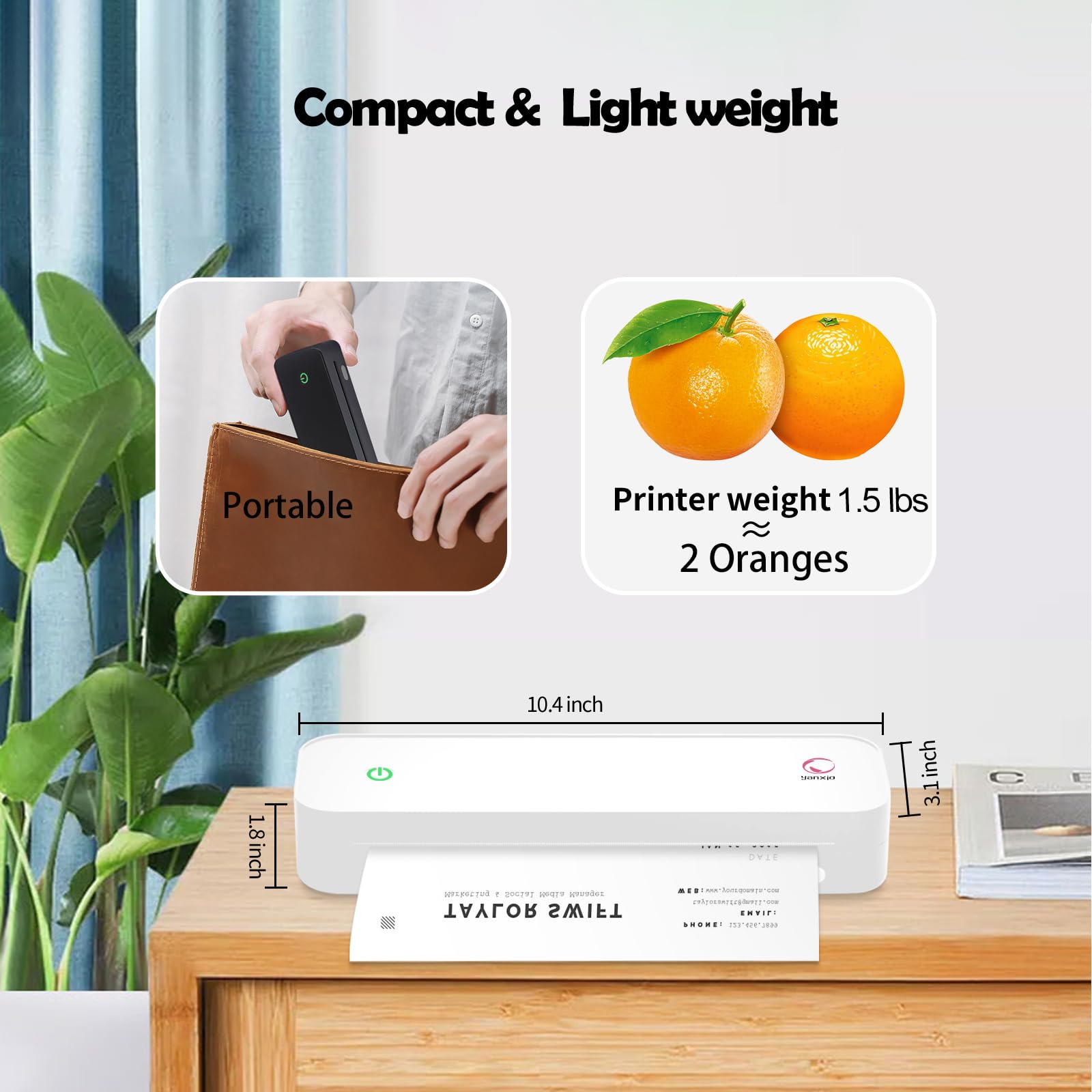 Wireless Portable Printer for Travel & Office - Compact A4/A5/8.5x11 Thermal Printer for iOS, Android, Windows - Perfect for Home, School, Business Trips & On-the-Go Printing (White)