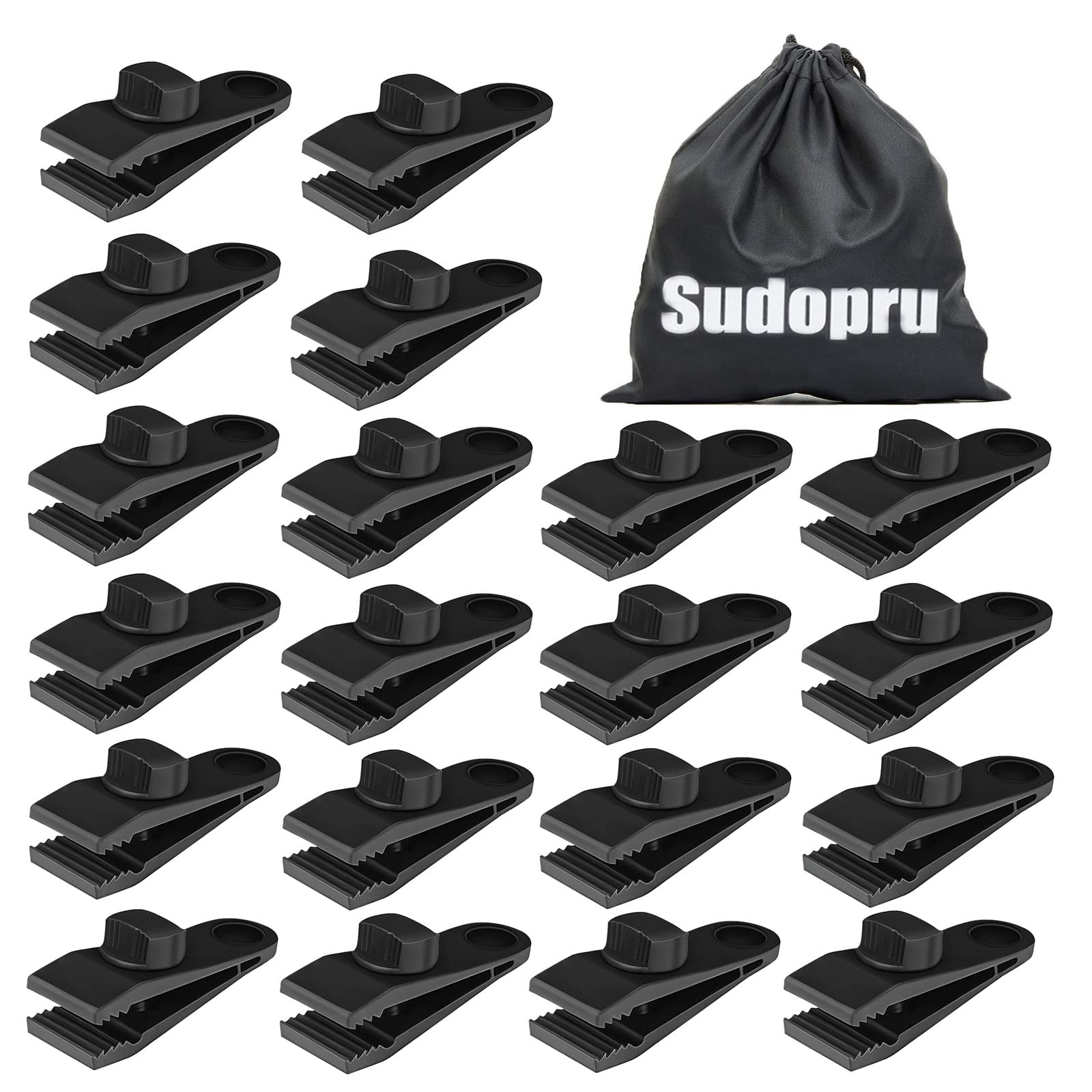 Heavy Duty Tarp Clips 20 Pack - Lock Grip Clamps for Pool Covers, Boat Covers, Car Covers, Camping Tents & Awnings - Durable Shark Tent Fasteners Holder (20 Clips + Storage Bag) - Perfect for Outdoor Protection & Secure Coverings