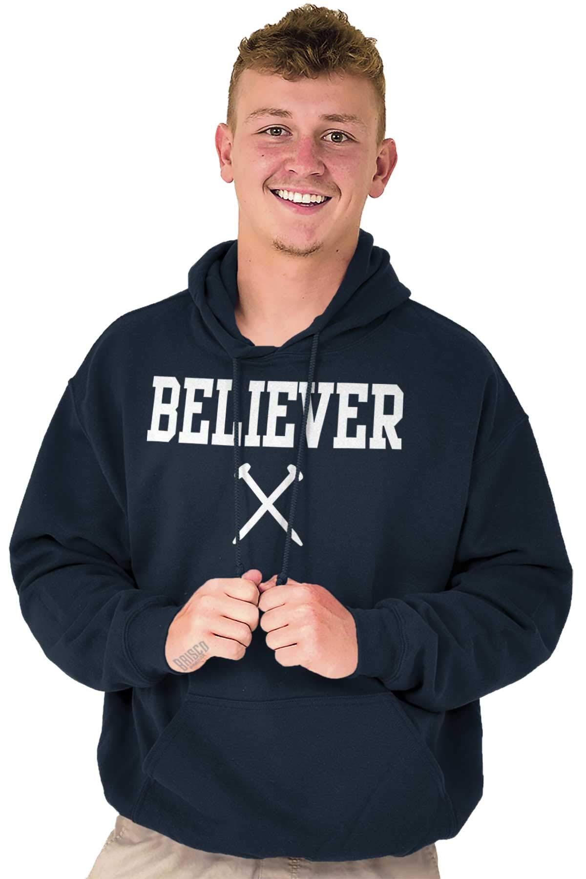 Classic Teaze Believer Nails Cross Christian Hoodie Sweatshirt for Women & Men - Religious Apparel for Church, Bible Study & Everyday Faith Wear