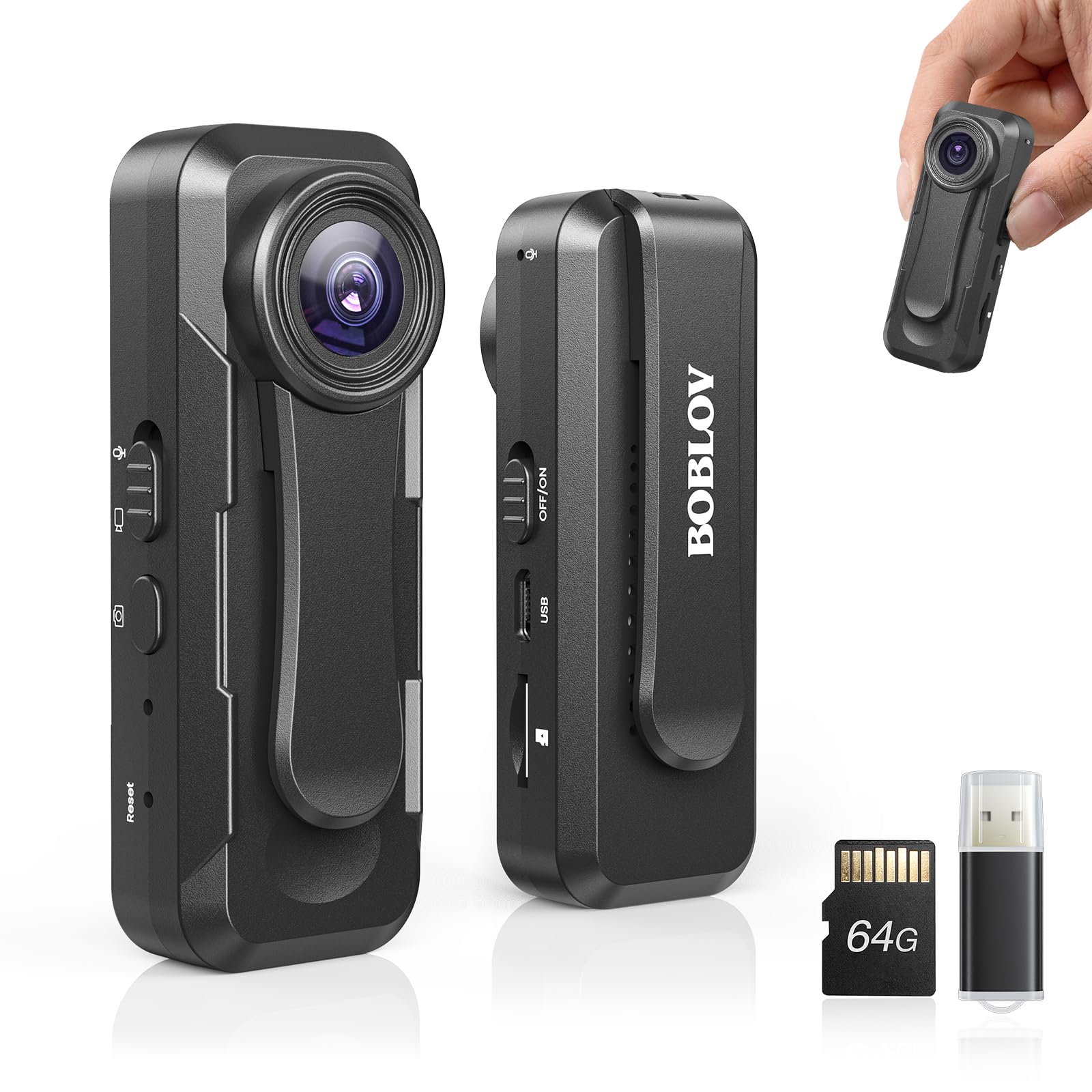 BOBLOV W1 64GB HD 1080P Body Worn Camera with Loop Recording & Time Stamp - Wearable Security Camera with 2 Clips for Police, Security Guards, Delivery Drivers - Perfect for Travel, Work Safety, Lecture Recording & Evidence Collection