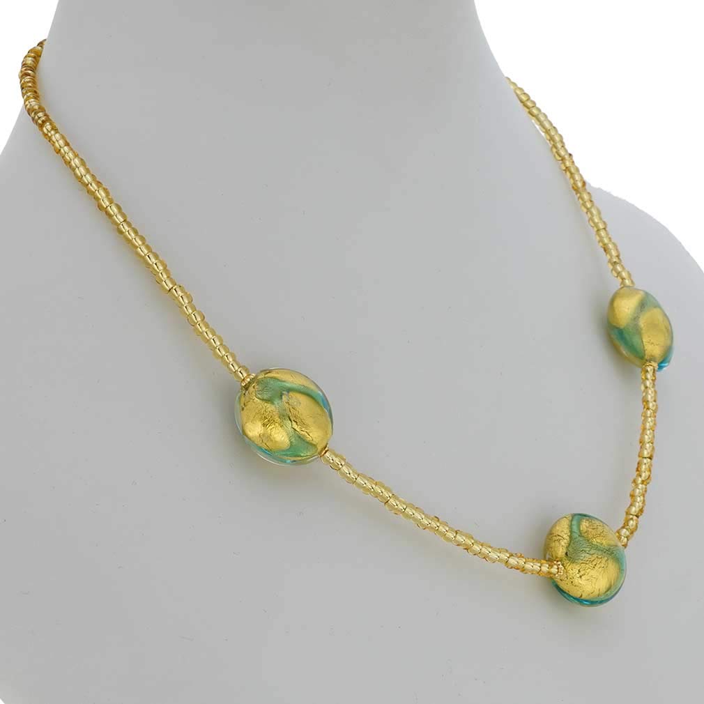 Venetian Murano Glass Aquamarine Circle Necklace - Handcrafted Italian Jewelry for Women, Perfect for Weddings, Parties & Special Occasions