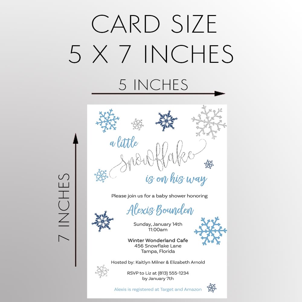 Customizable Snowflake Baby Shower Invitations for Boys - Winter Wonderland Theme with Envelopes (12 Count) - Perfect for Gender Reveal Parties & Holiday Celebrations