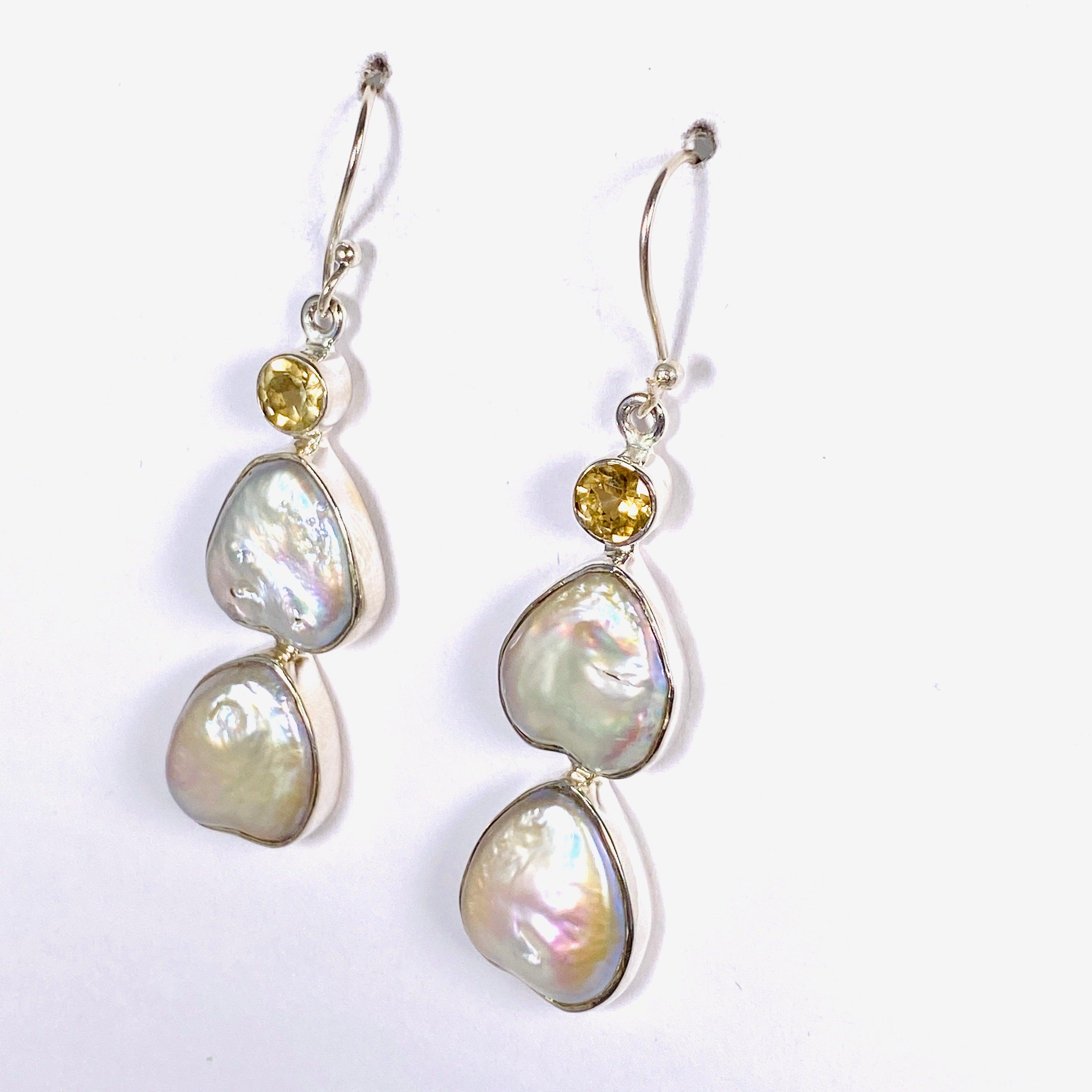 Pearl & Citrine Faceted Earrings E2530 CT - Elegant Dangle Earrings for Women, Perfect for Weddings, Parties & Special Occasions