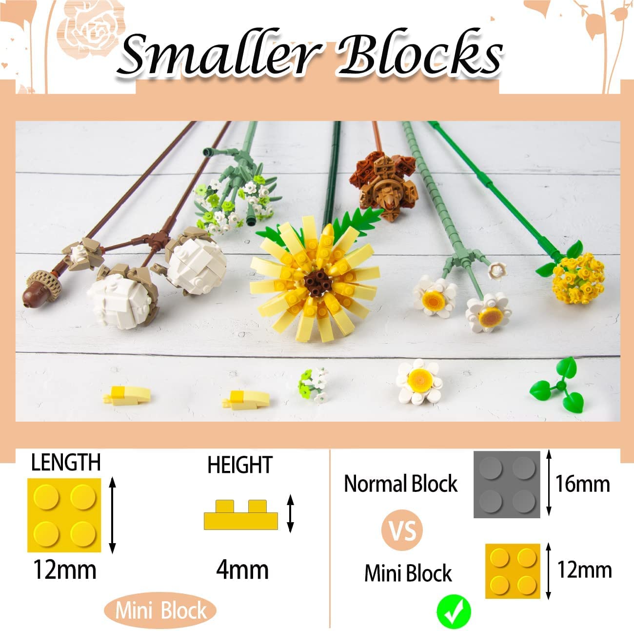 Artificial Flower Building Block Bouquet Kit - 680PCS Botanical Collection for Adults, Compatible with Lego Technic | DIY Home Decor, Gift for Flower Lovers, Creative Building Set for Relaxation
