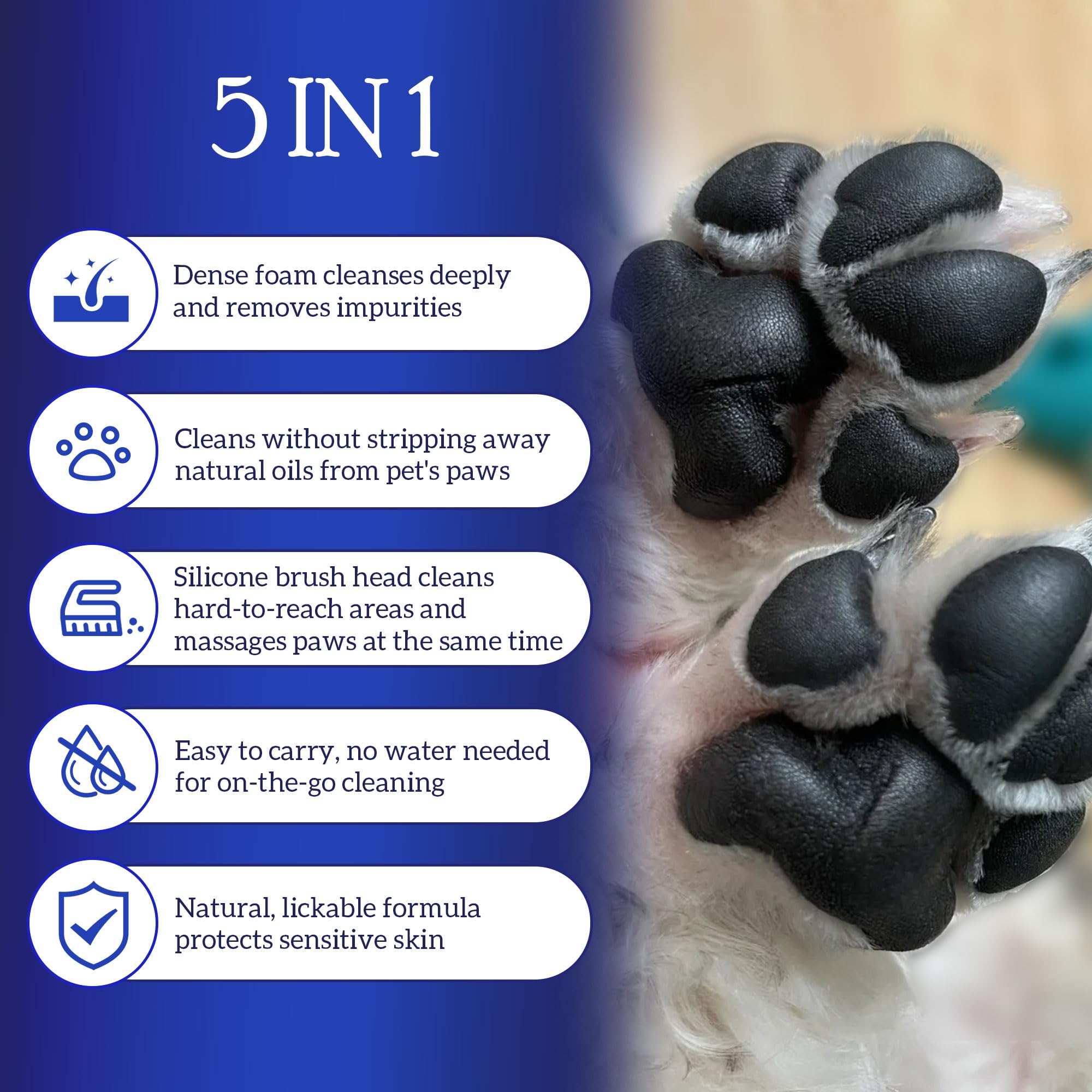 No Rinse Waterless Dog Paw Cleaner with Bath Brush - pH Balanced Muddy Paw Wash for Large Dogs - Treats Yeast Infections & Keeps Paws Clean - Perfect for Post-Walk Cleaning, Travel & Outdoor Adventures