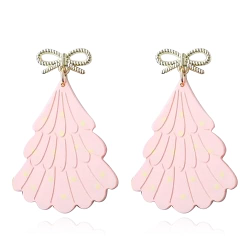 A6-8：pink bow tree earrings