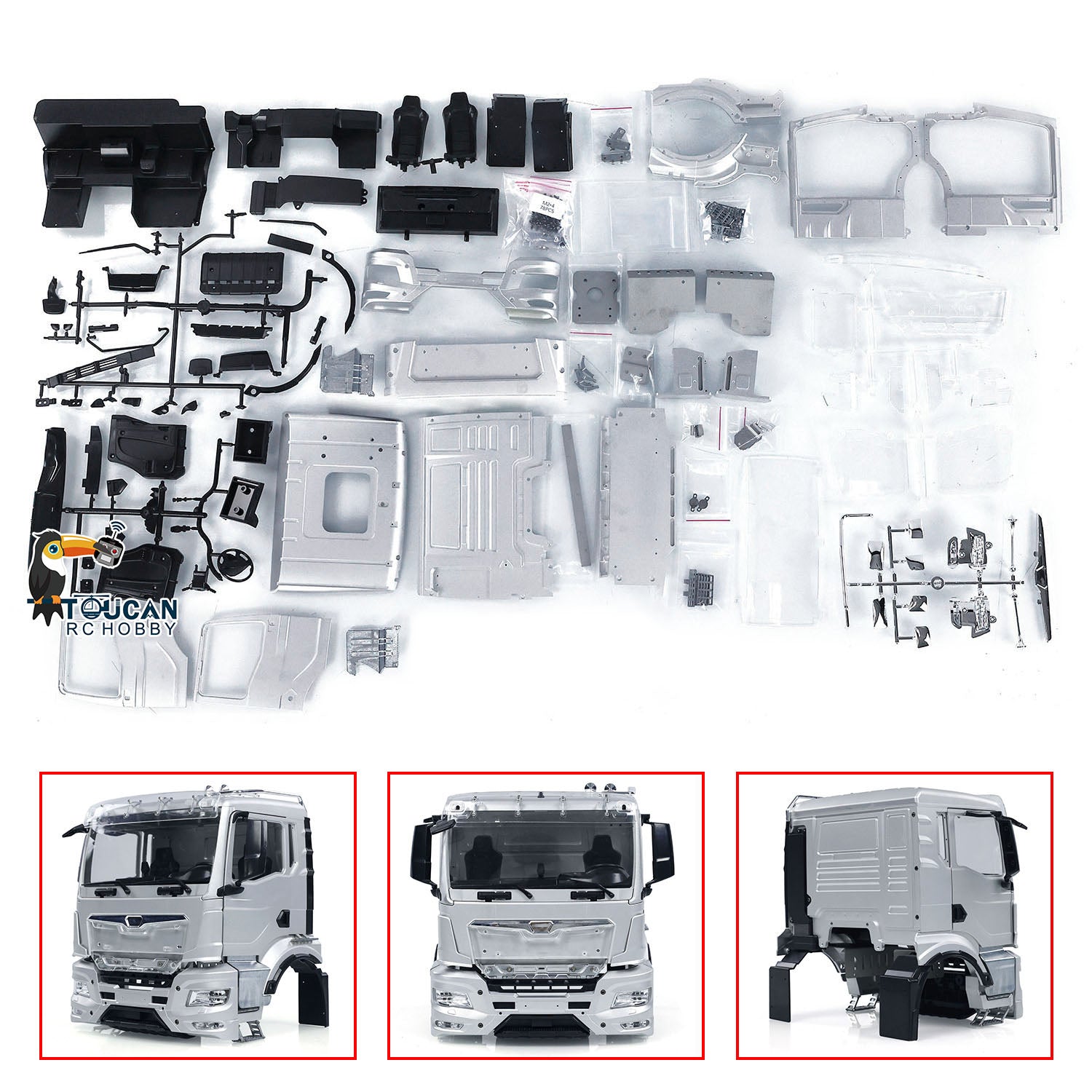 1/14 Scale RC Tractor Truck Metal Cabin Kit with Light System - Remote Control Dumper Tipper for Construction Vehicles (Unpainted) | Perfect for RC Construction Site Scenes & Model Vehicle Collectors