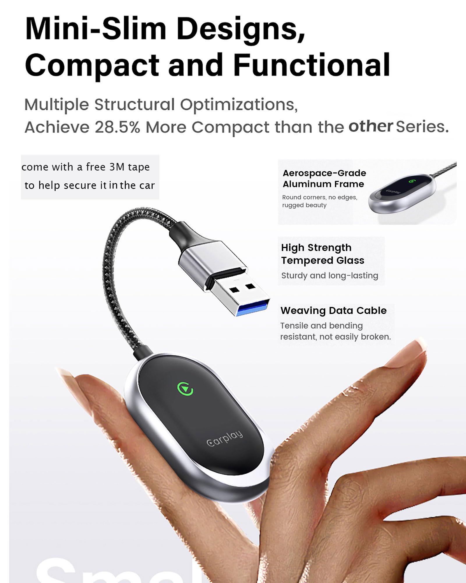 2025 Upgraded Wireless CarPlay Adapter for iPhone - Zero Latency Wired to Wireless Converter, Plug & Play Mini Dongle for Cars with Built-in CarPlay | Seamless Music Streaming & Hands-Free Calling While Driving