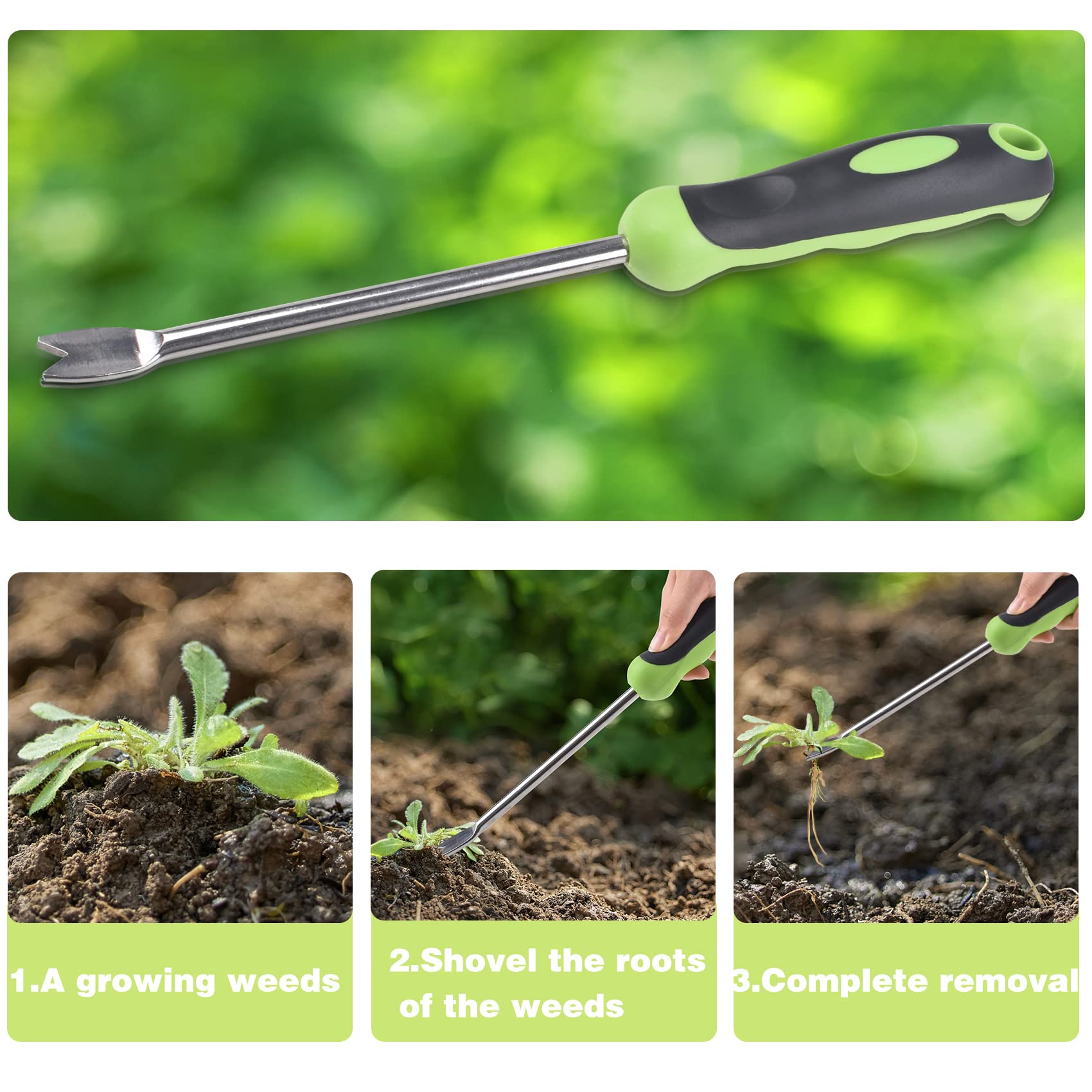 Stainless Steel Dandelion & Weed Puller Tool with Ergonomic Rubber Handle - Heavy Duty Garden Weeder for Lawn Care, Yard Maintenance & Organic Gardening