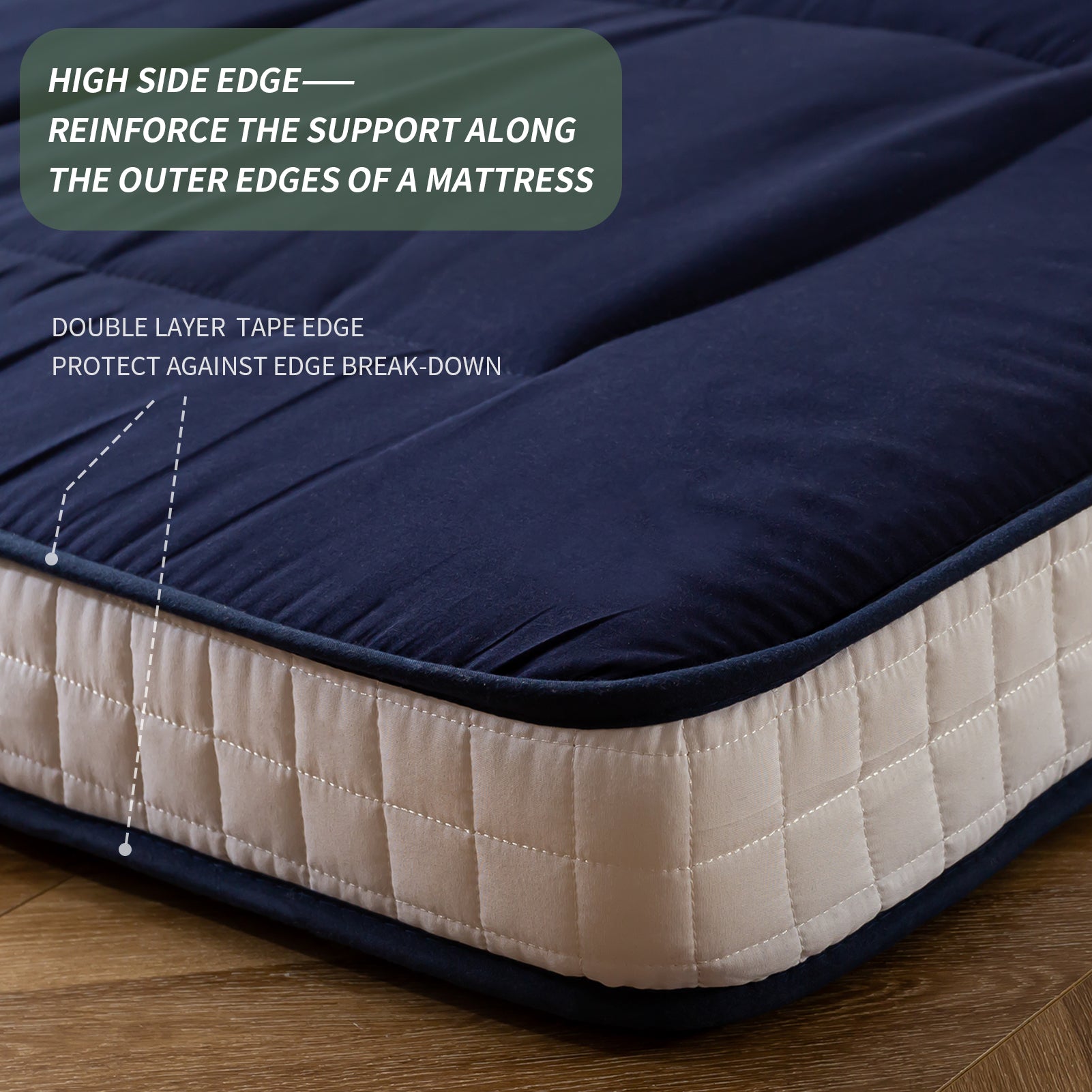MAXYOYO Japanese Floor Futon Mattress - Thick Padded & Portable Navy Blue Floor Bed for Guest Room, Dorm, Camping & Travel