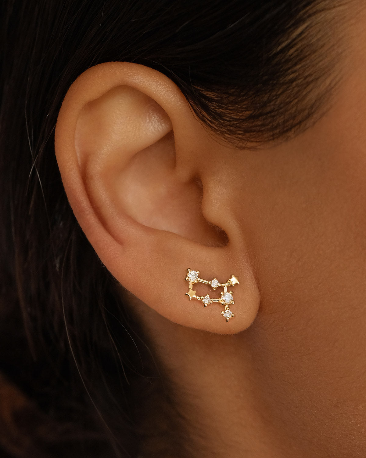 14K Solid Gold Starry Night Zodiac Constellation Diamond Stud Earrings for Gemini - Perfect Gift for Birthdays, Anniversaries & Special Occasions