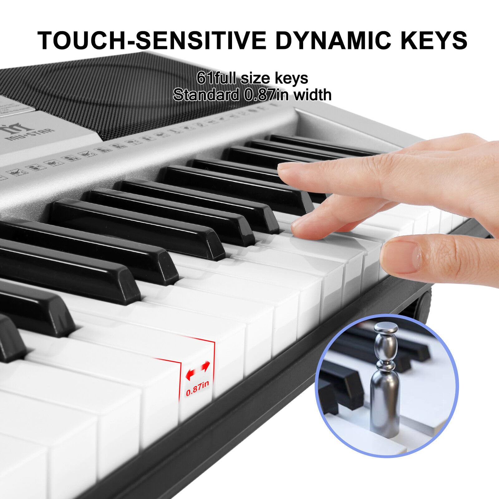 **MUSTAR 61-Key Light-Up Electric Keyboard Piano with Stand, Headphones & Microphone – Beginner Digital Piano with LCD Screen – Perfect for Learning, Holiday & Birthday Gifts (Silver)** – Ideal for Home Practice, Music Lessons & Live Performances