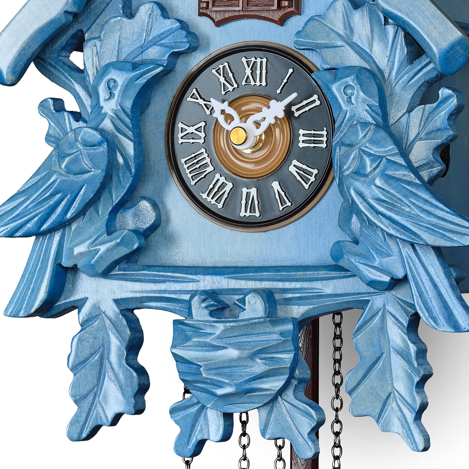 TIMEGEAR Blue Cuckoo Clock with Night Mode - Handcrafted Wooden Wall Clock with Singing Bird & Swinging Pendulum - Perfect for Home, Office & Cabin Decor