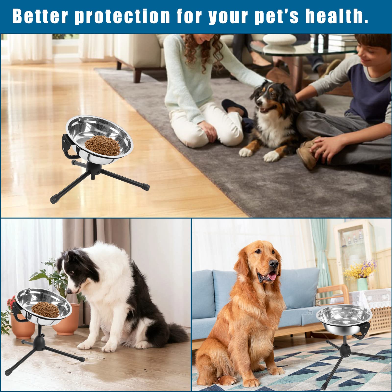 Adjustable Elevated Dog Bowl Stand with Non-Slip Base - 3L Stainless Steel Raised Food & Water Bowl for Large Dogs (60-100 lbs) - Perfect for Joint Health, Digestion & Mess-Free Feeding