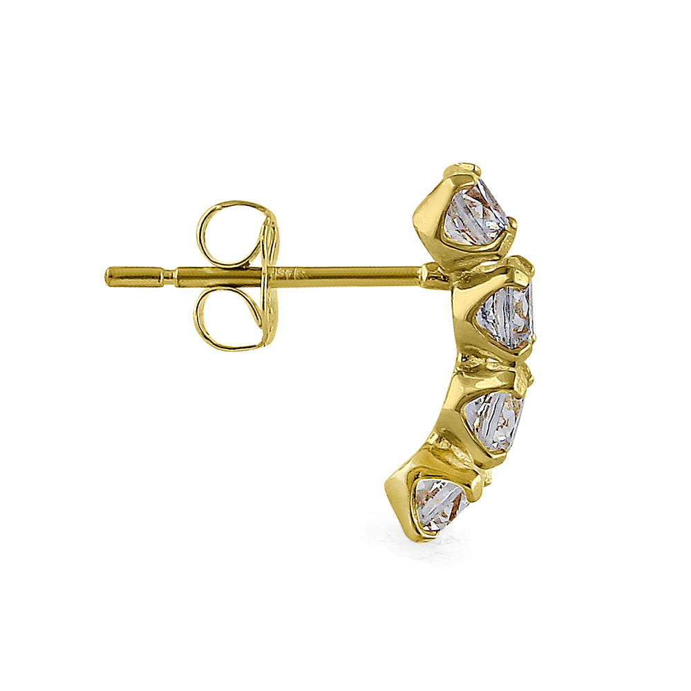 14K Solid Yellow Gold Round CZ Stud Earrings - Half Loop Design for Women | Perfect for Parties, Weddings & Everyday Wear