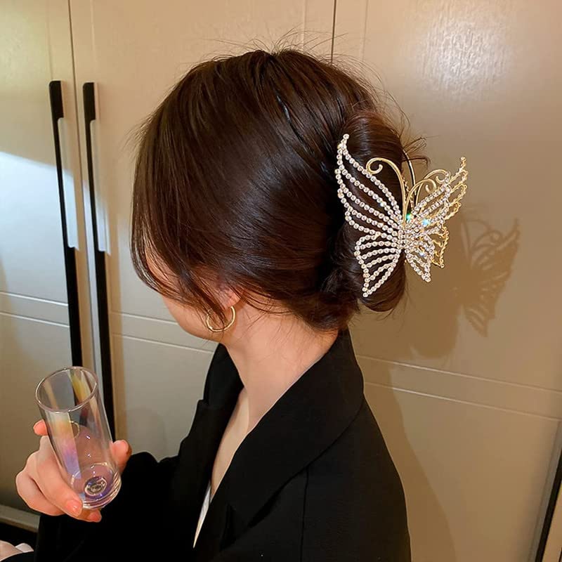 SHIDARA 1 Pack Rhinestone Butterfly Hair Clips - Sparkling Pearl Embellished Metal Hairpins for Women & Girls with Thick Hair | Non-Slip Strong Hold Hair Accessories for Parties, Weddings & Everyday Wear