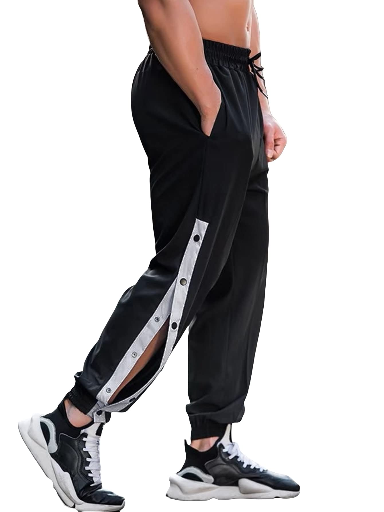 GORGLITTER Men's Tear Away Sweatpants - Snap Button Athletic Pants with Drawstring & Pockets - Comfortable Workout Joggers for Gym, Running, and Casual Wear