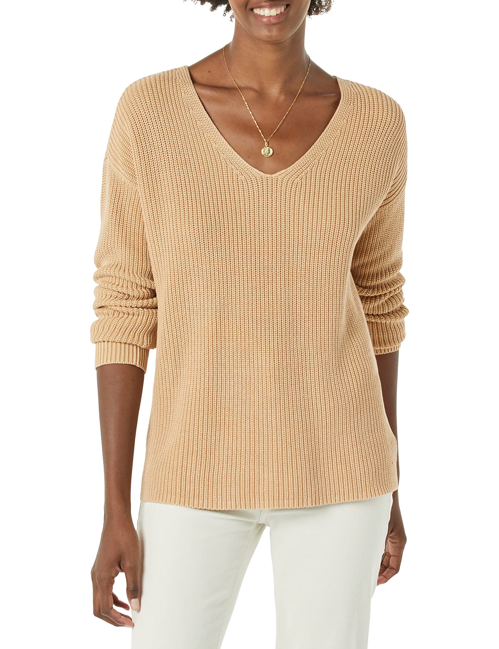 Goodthreads Women's Mineral Wash Ribbed Boyfriend V-Neck Sweater | Soft Casual Pullover for Fall & Winter | Perfect for Layering, Office Wear & Weekend Outfits