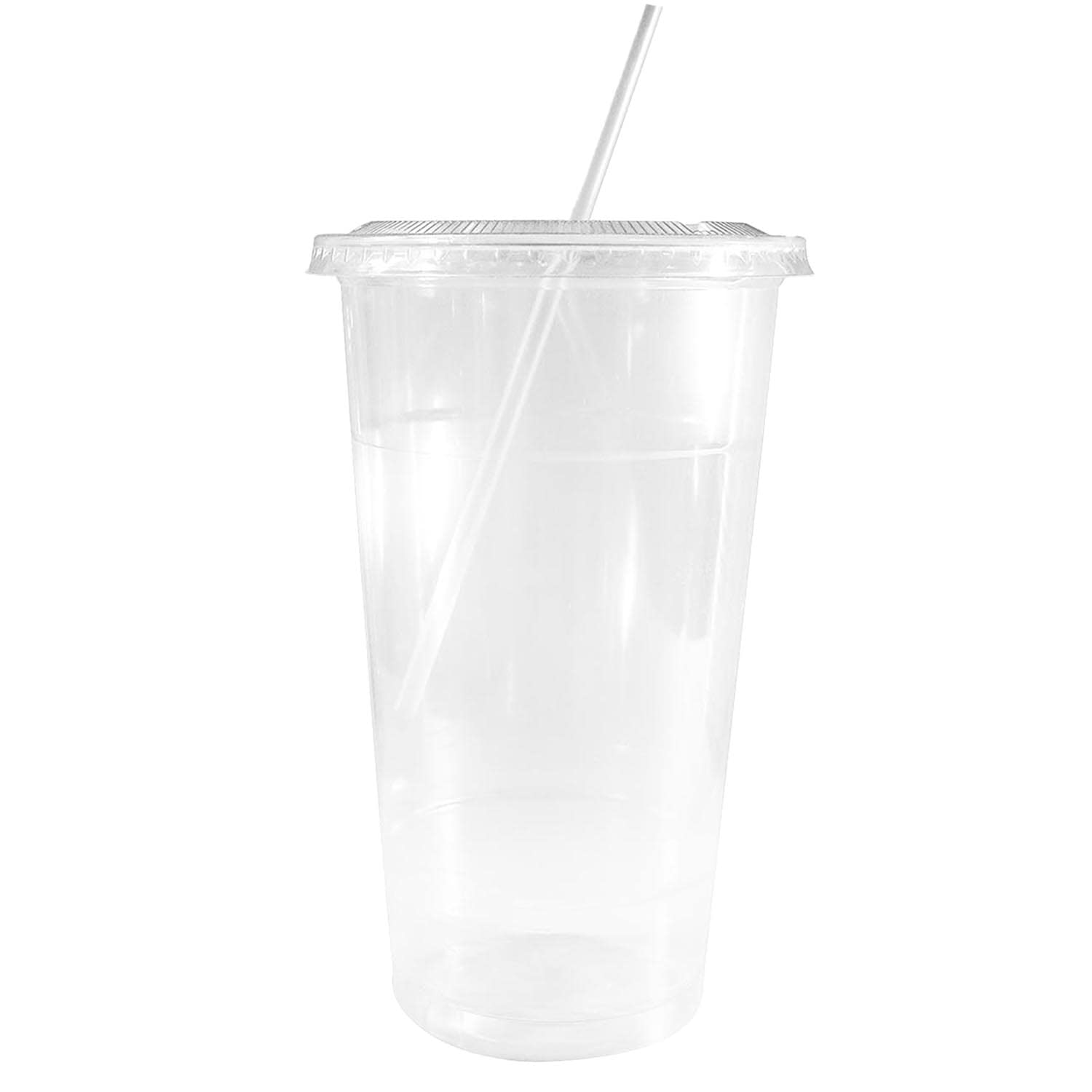 EcoQuality 24oz Clear Plastic Disposable Cups with Lids & Straws - 500 Count PET Party Cups for Smoothies, Protein Shakes, Bubble Tea, Iced Coffee, Boba, Fresh Juice | Meal Prep, Catering, Picnics, BBQs, Office Parties & Home Entertaining