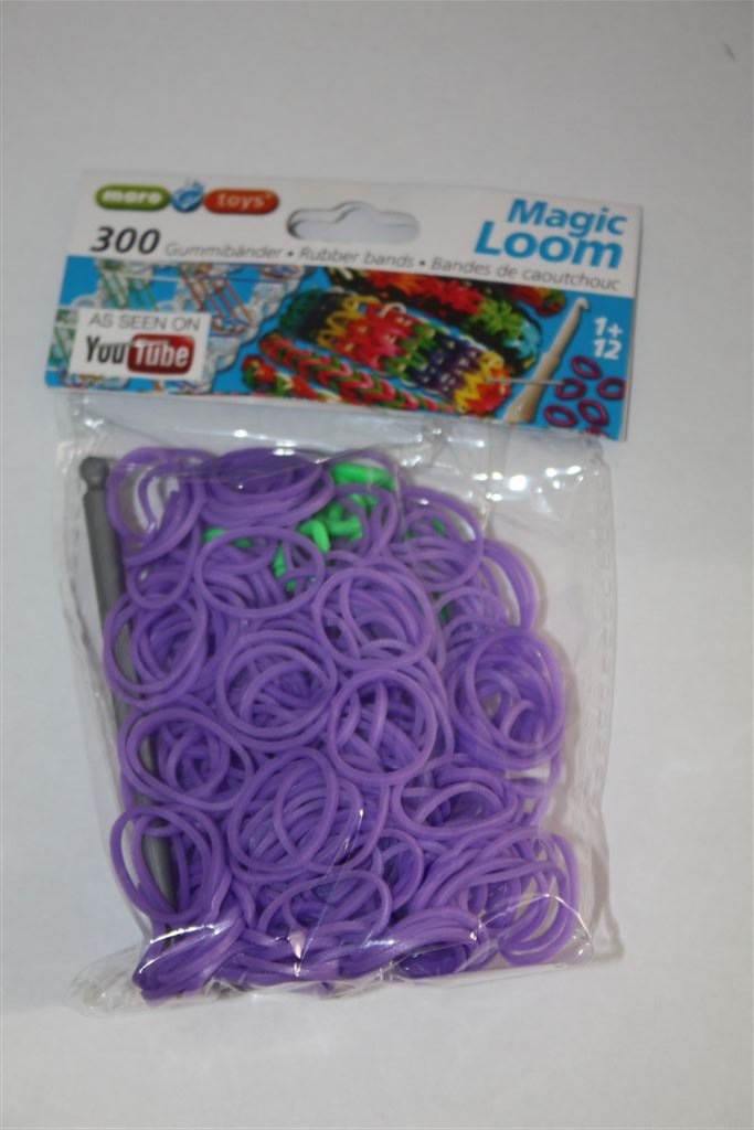 65004 - 300pcs Purple Loom Bands with Crochet Hook & Clips for DIY Bracelets, Jewelry Making, and Kids Crafts | Bulk Elastic Rubber Bands for Rainbow Loom, Knitting, and Hair Accessories
