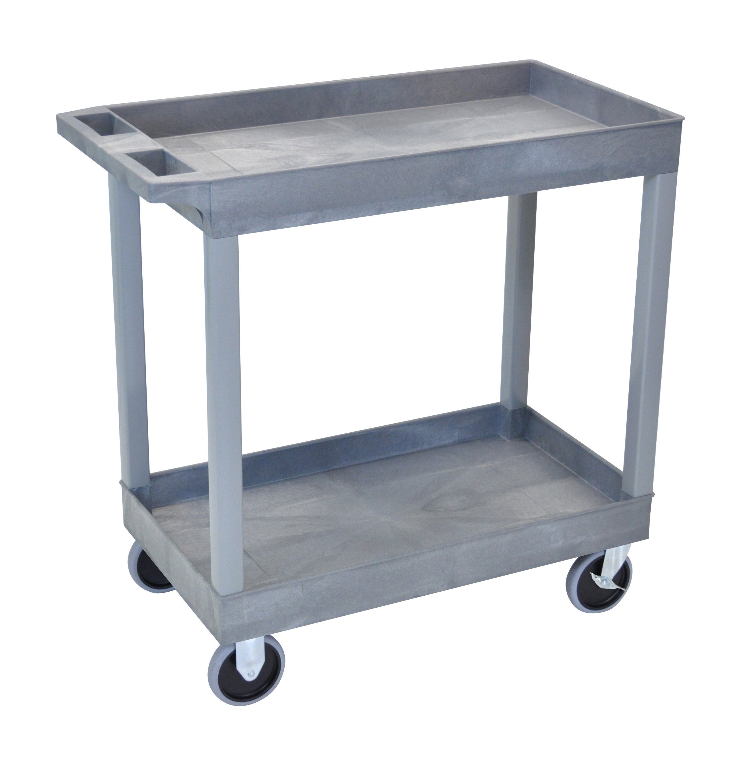 Luxor HD High Capacity 2-Tier Rolling Utility Cart with Shelves - Gray Storage Organizer for Kitchen, Bathroom, Office or Garage Organization